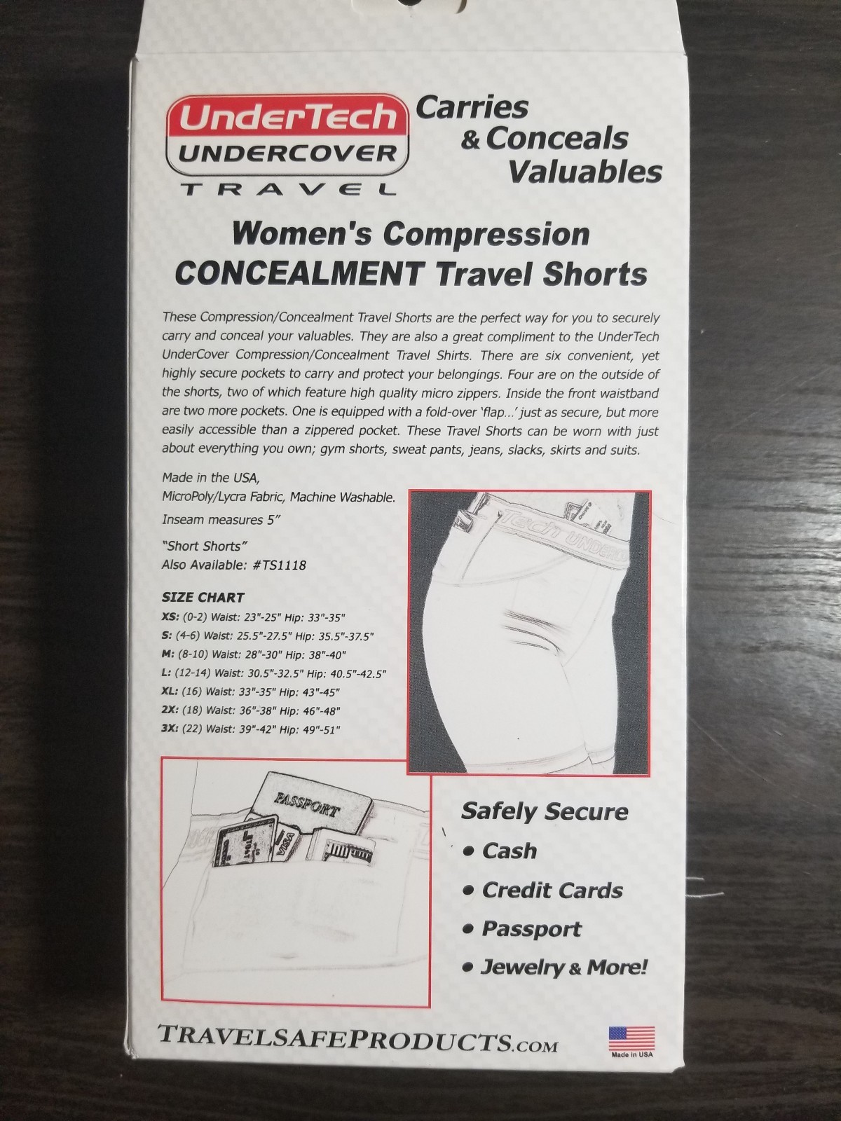 3XL Undertech Undercover Womens Compression Concealment Travel Shorts White.