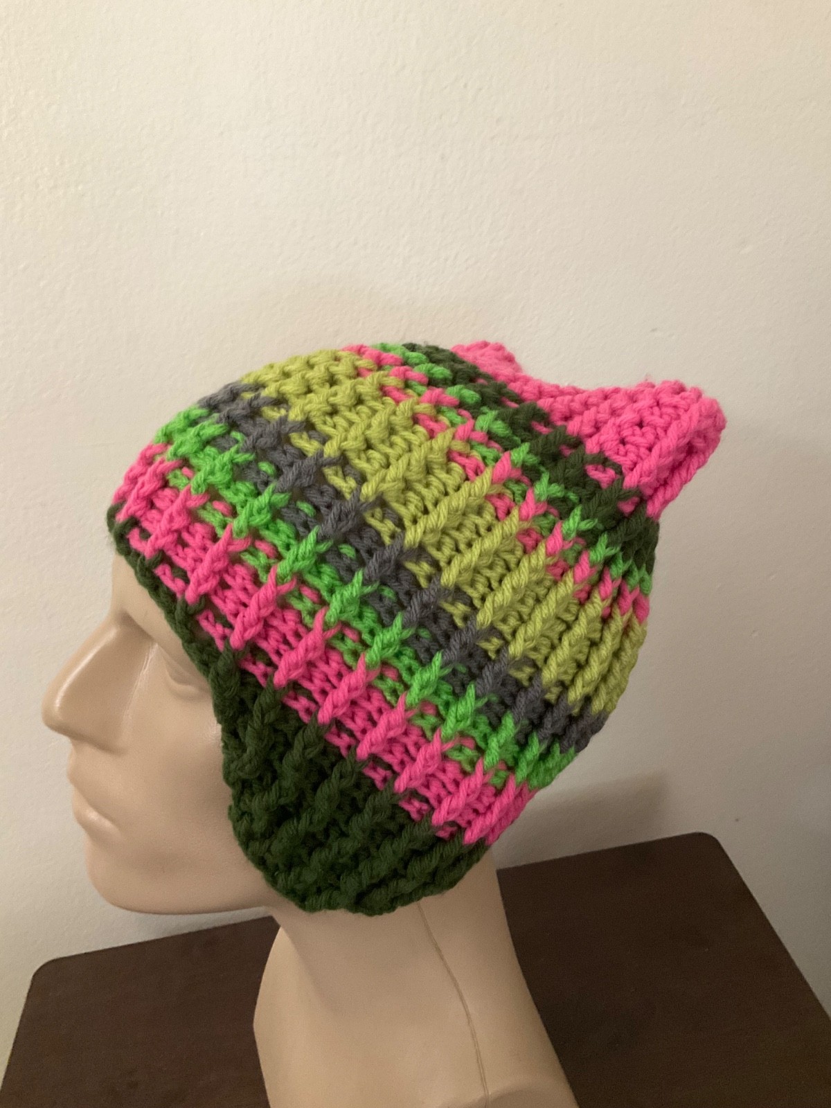 Crochet Beanie Hat Handmade crochet cat hat Unisex Multicolor one size