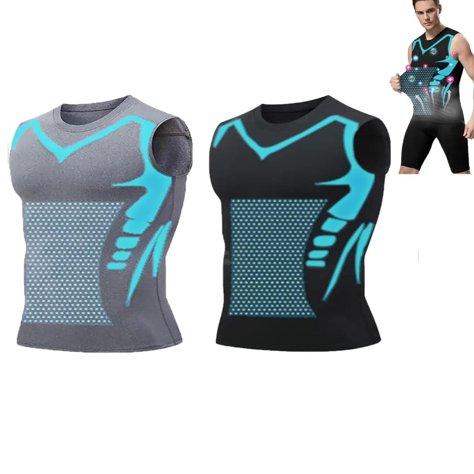 Men Compression Shirt Version Ionic Shaping Sleeveless Vest Sport Tank Top S-2XL