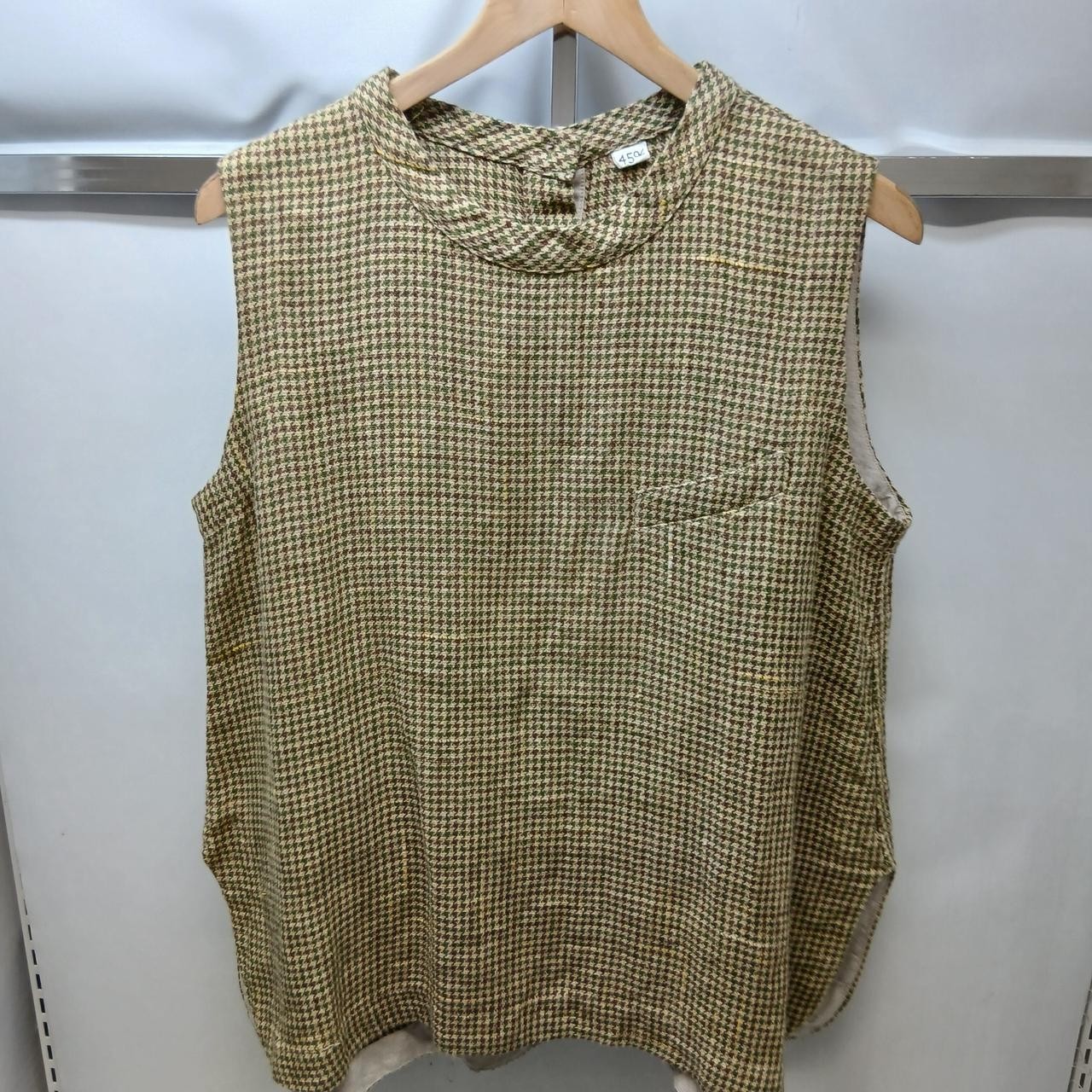 45R Linen Houndstooth Tweed Top, Women’s Short Sleeve, Chest 20in