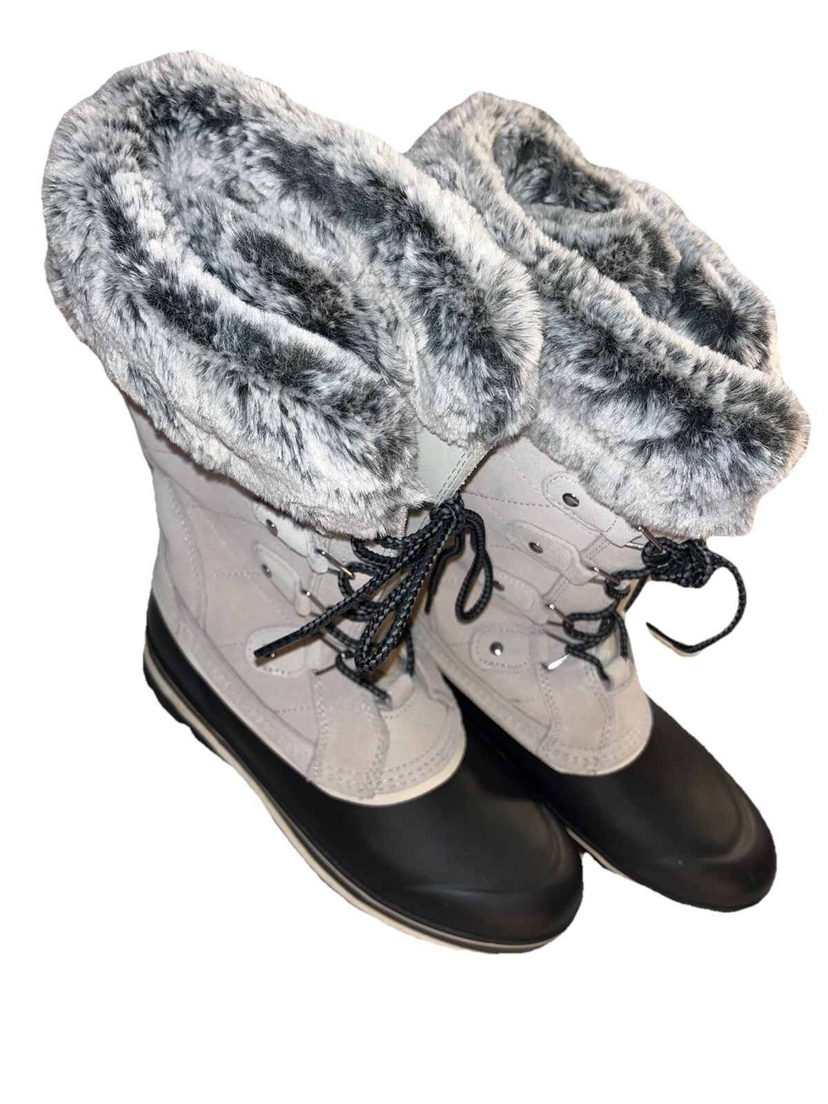 Khombu Emily Women`s Boots – Gray, US 9 Leather And Man Made Upper, Faux Fur