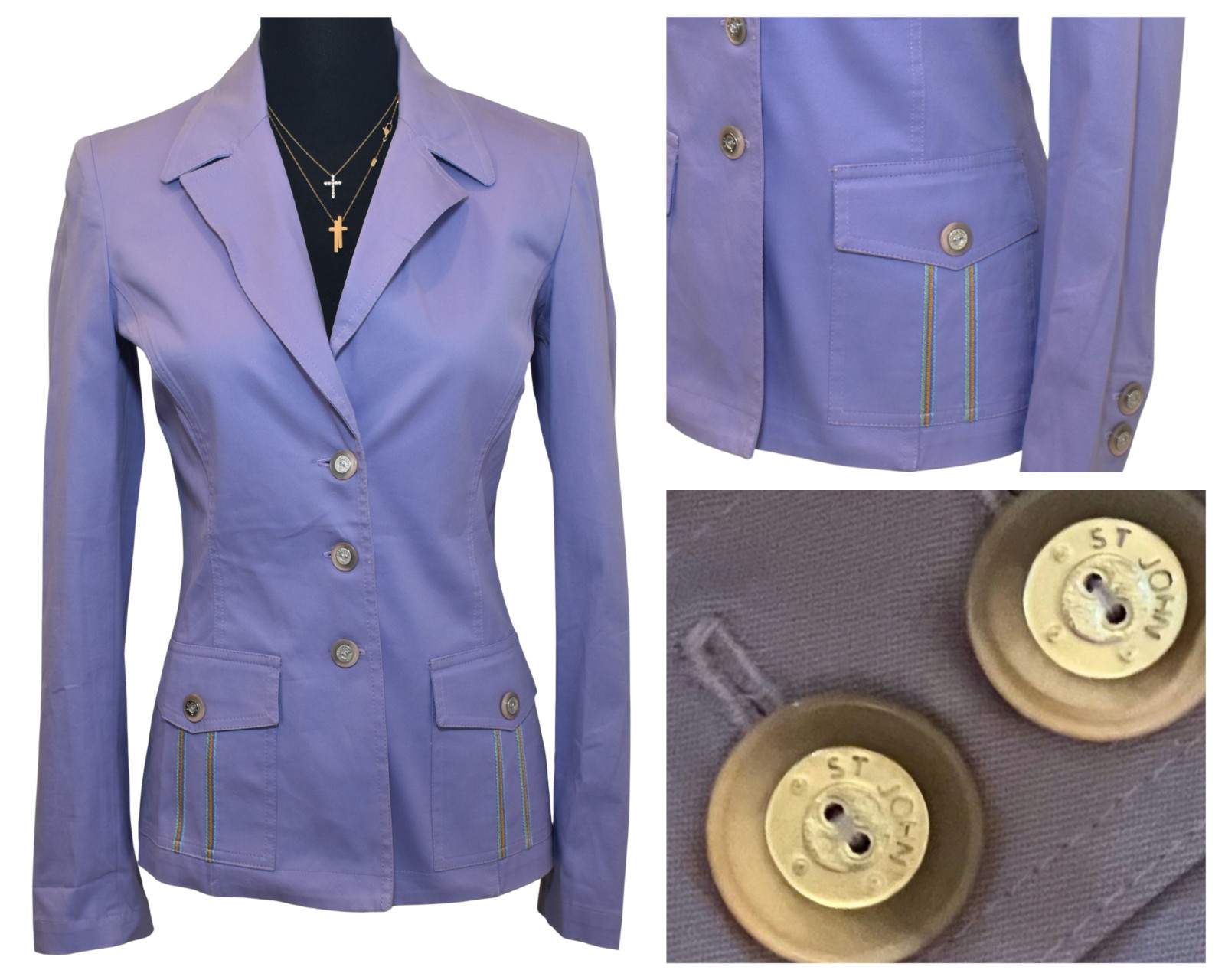 NWT $350 ST. JOHN Sport by Marie Gray Striped Trim Detail Sz 6 Jacket Style 4549