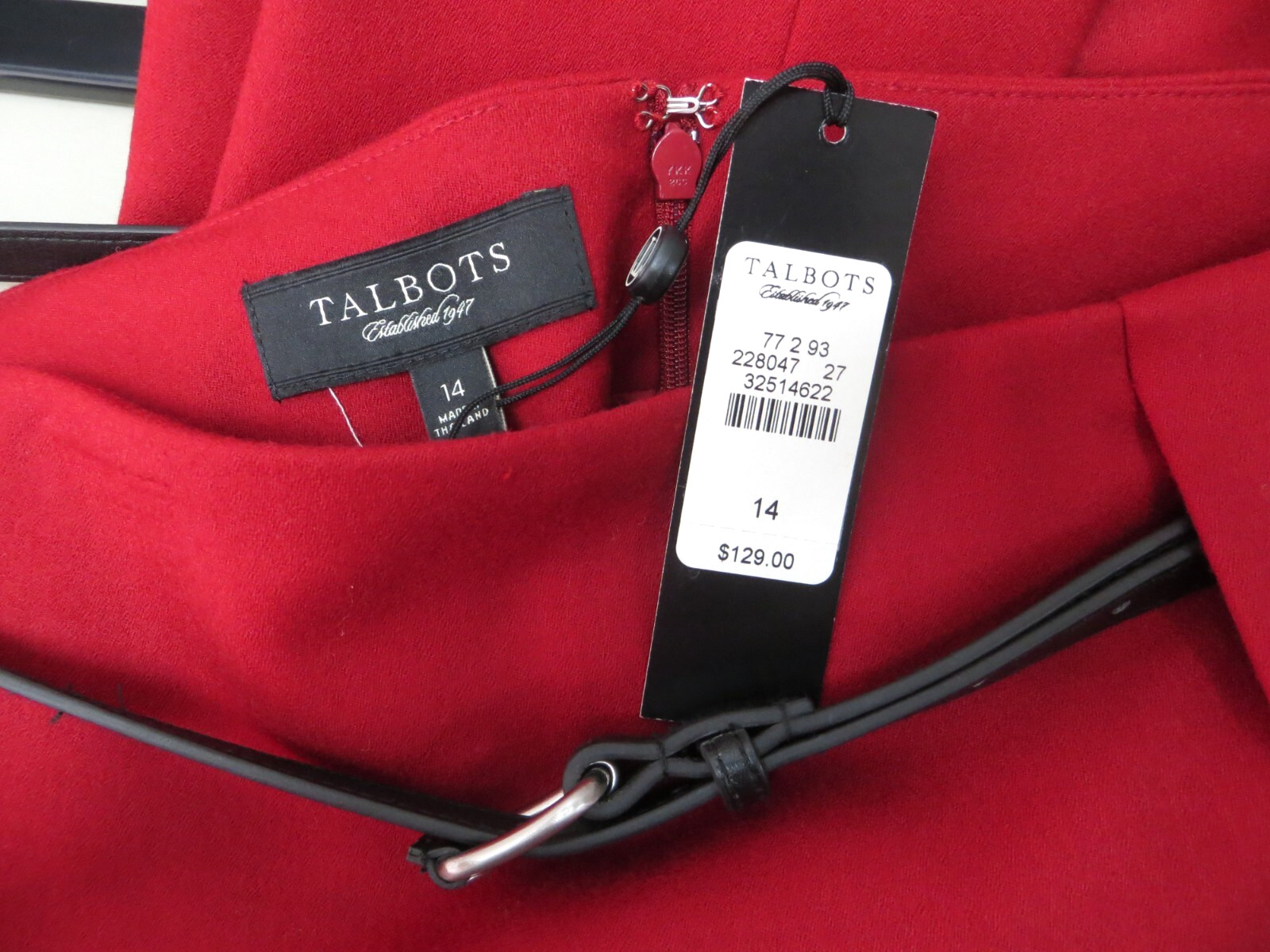 NWT TALBOTS Womens Flannel 99% Wool Belted Wrap Skirt Deep Dark Red 14 $129