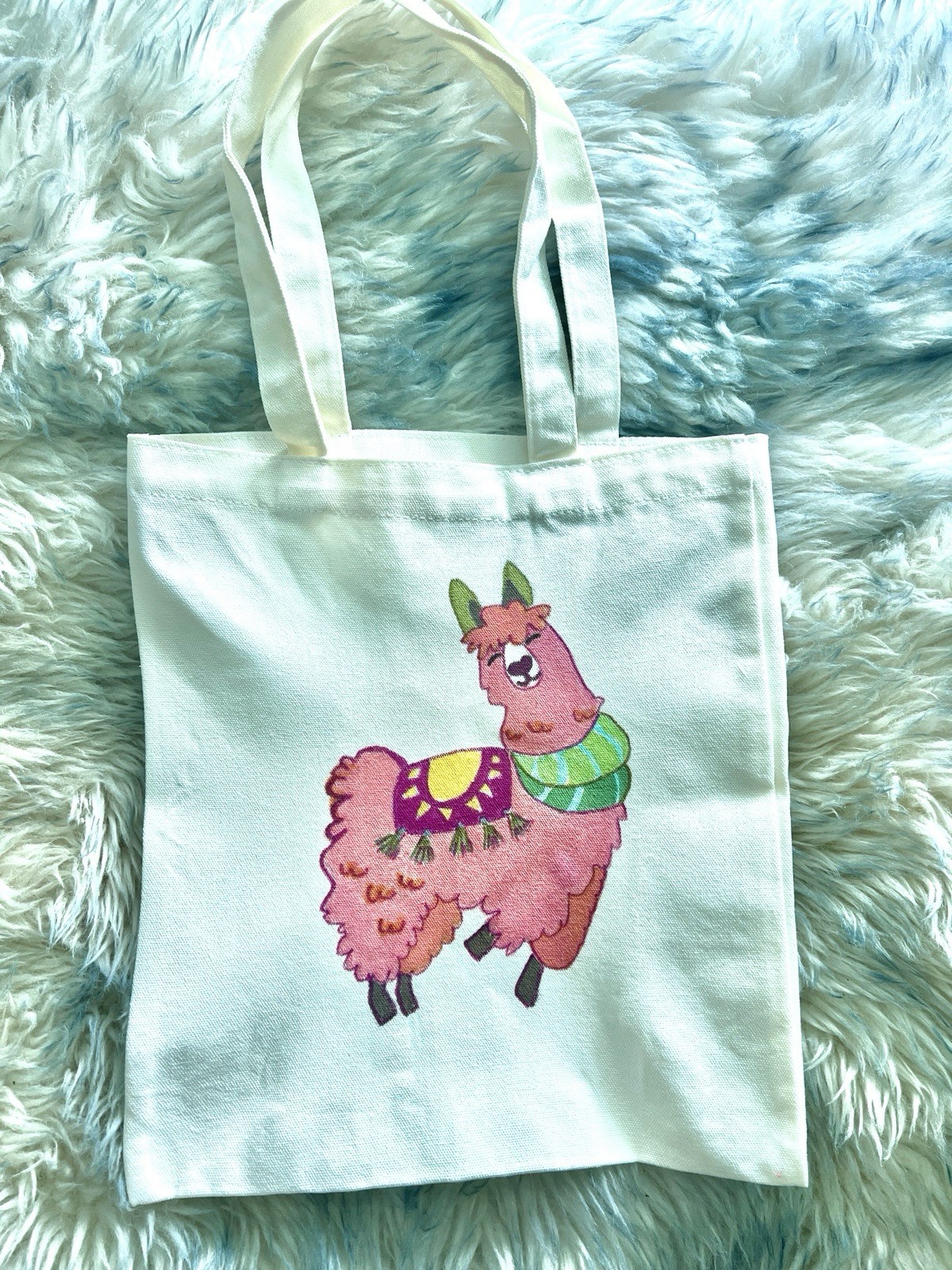 Canvas Tote Pink Alpaca Hand Painted By Artisan Women Girls