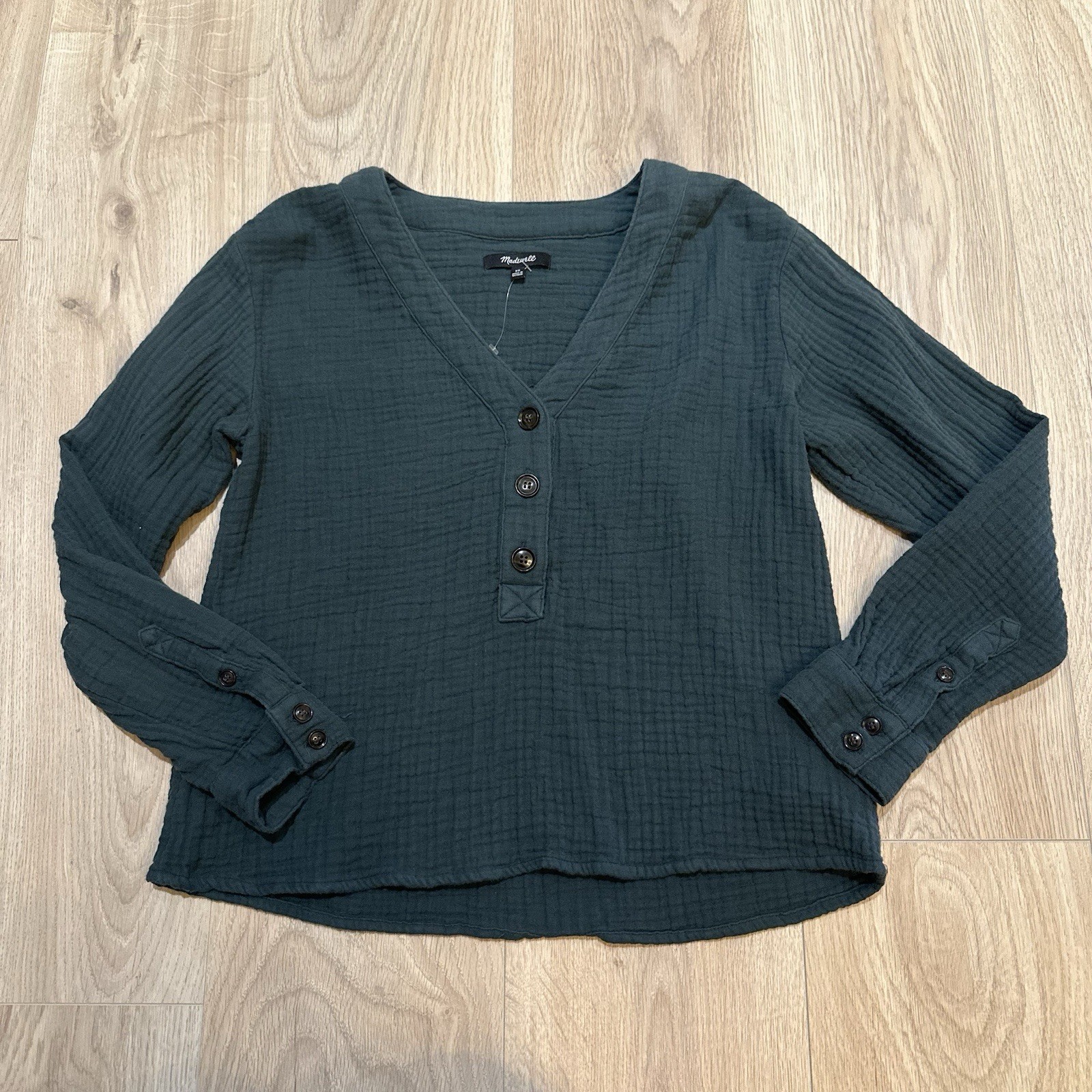 NWOT Madewell Lightspun Evert Top Midnight Green Size XS NC803 Gauze Cotton