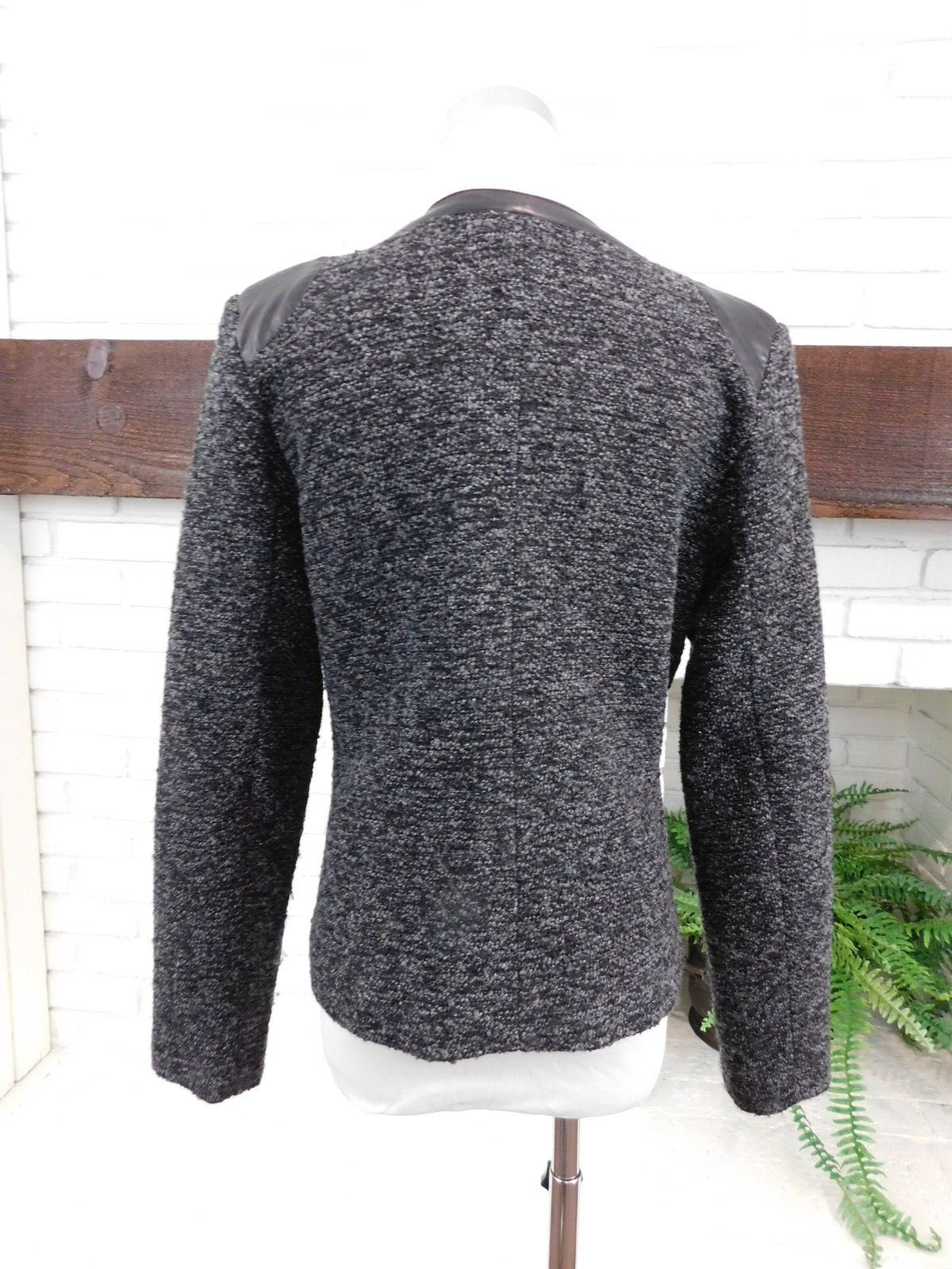 MOTO STYLE TWEED JACKET WOOL WINTER 548 SAKS FITH AVE BRAND Sz M FAUX LEATHER