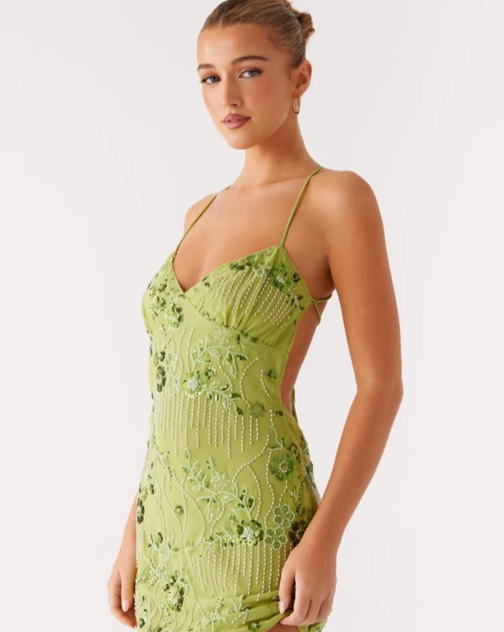 Peppermayo – Vietta Sequin Beaded Cami Micro Mini Dress Lime – Women’s 2 or XS