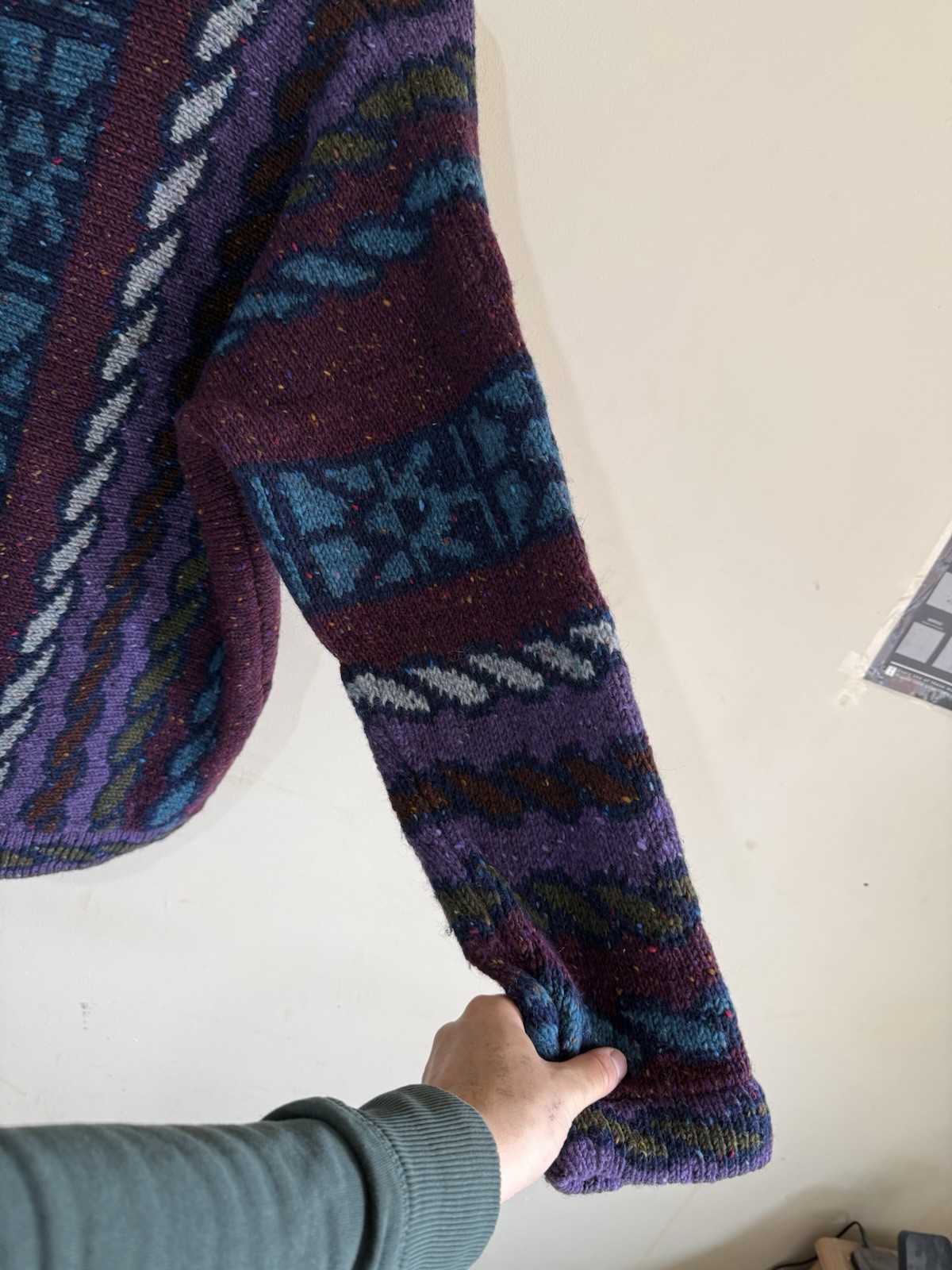 Siochain VTG Irish Wool Knit 100% Pure New Wool Retro Patterned Sweater Mens 46′