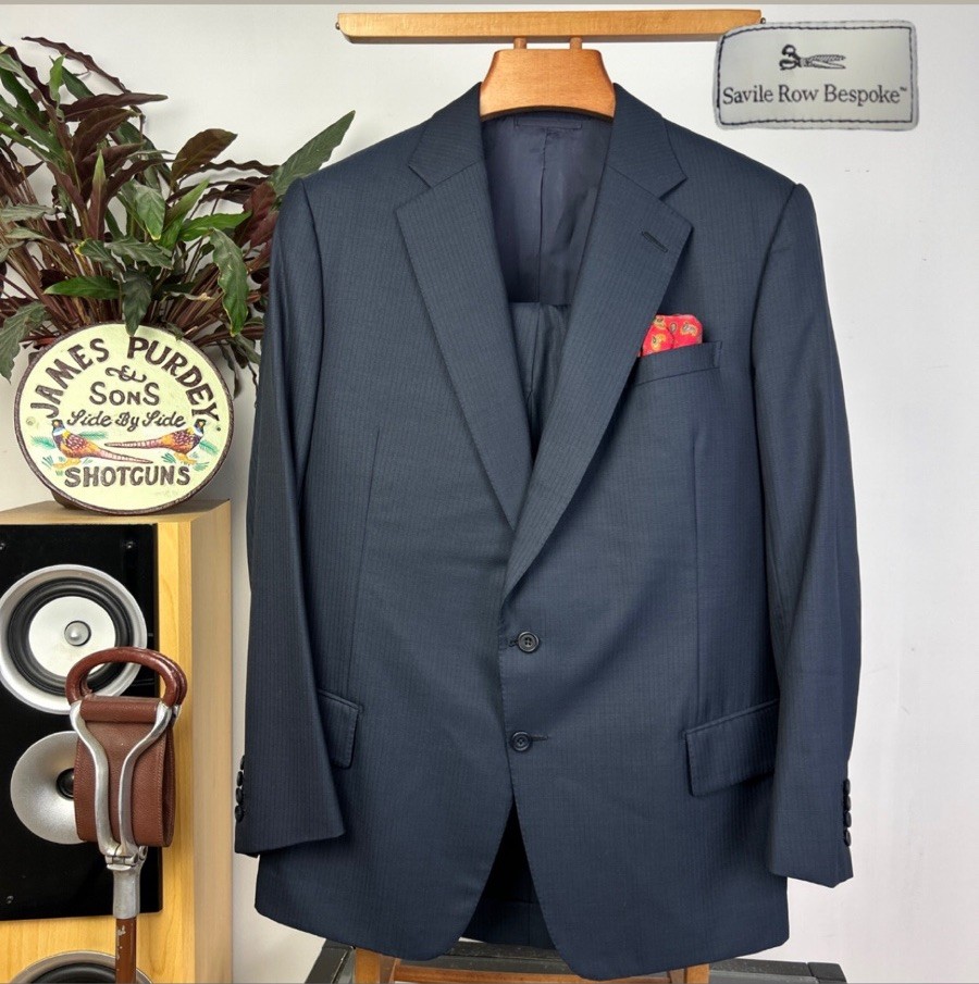 Dege & Skinner 2018 Savile Row (42S) BESPOKE Full Canvas Handmade Navy Blue Suit