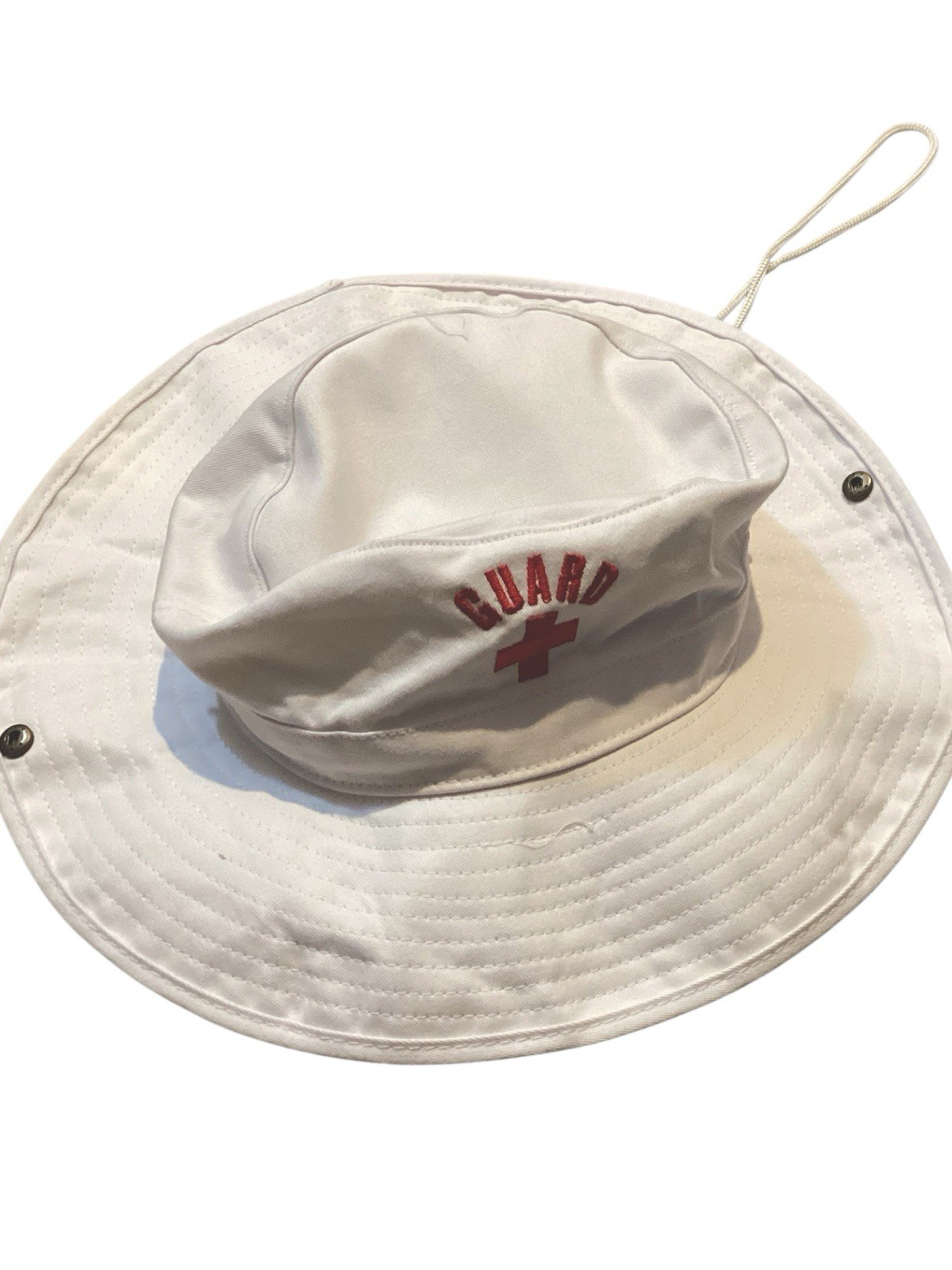 Vintage Blarix LIFEGUARD Wide Brim Beach Sun Hat White Red Cotton + Yogi T Shirt