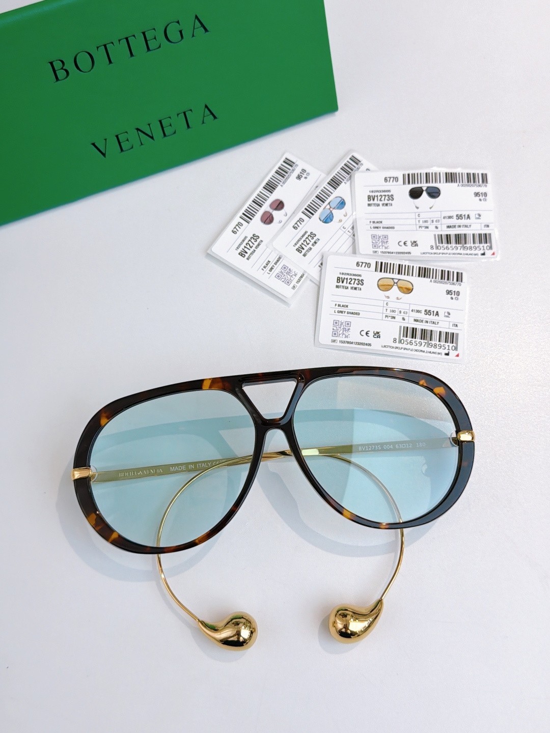 BOTTEGA VENETA 1273 DROP BV1273S Metal Havana Green Unisex Pilot Sunglasses 007