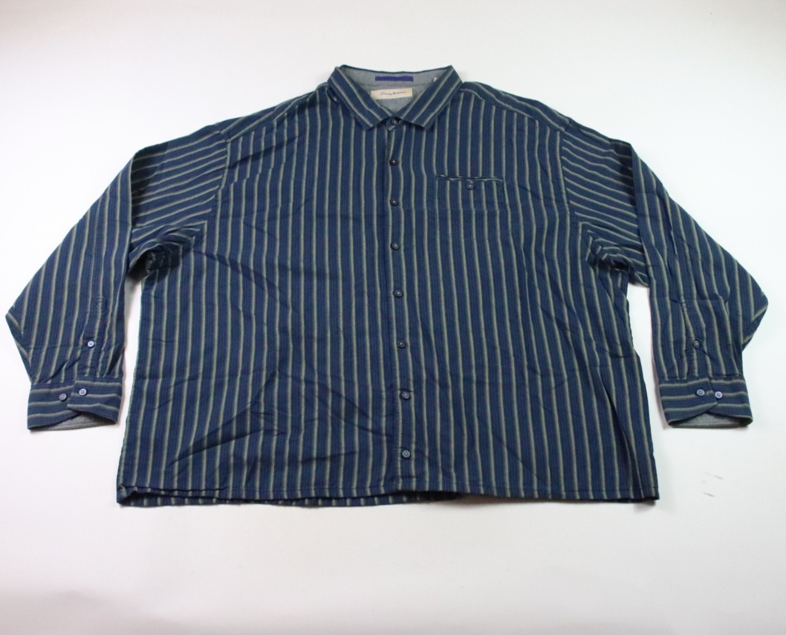 Tommy Bahama Men’s 3XB Shirt Blue Striped Button-Down Cotton Silk Blend Casual