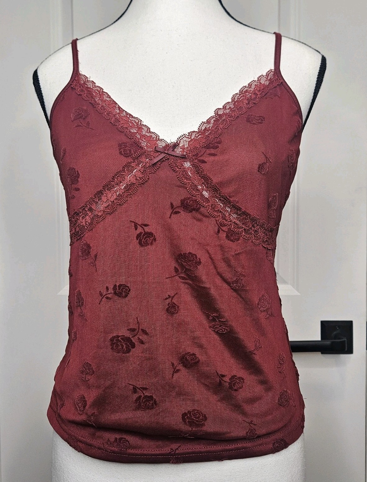 Hesperus Women’s Y2k Style Babydoll Tank Top Lace Whimsigoth Sheer Size Large