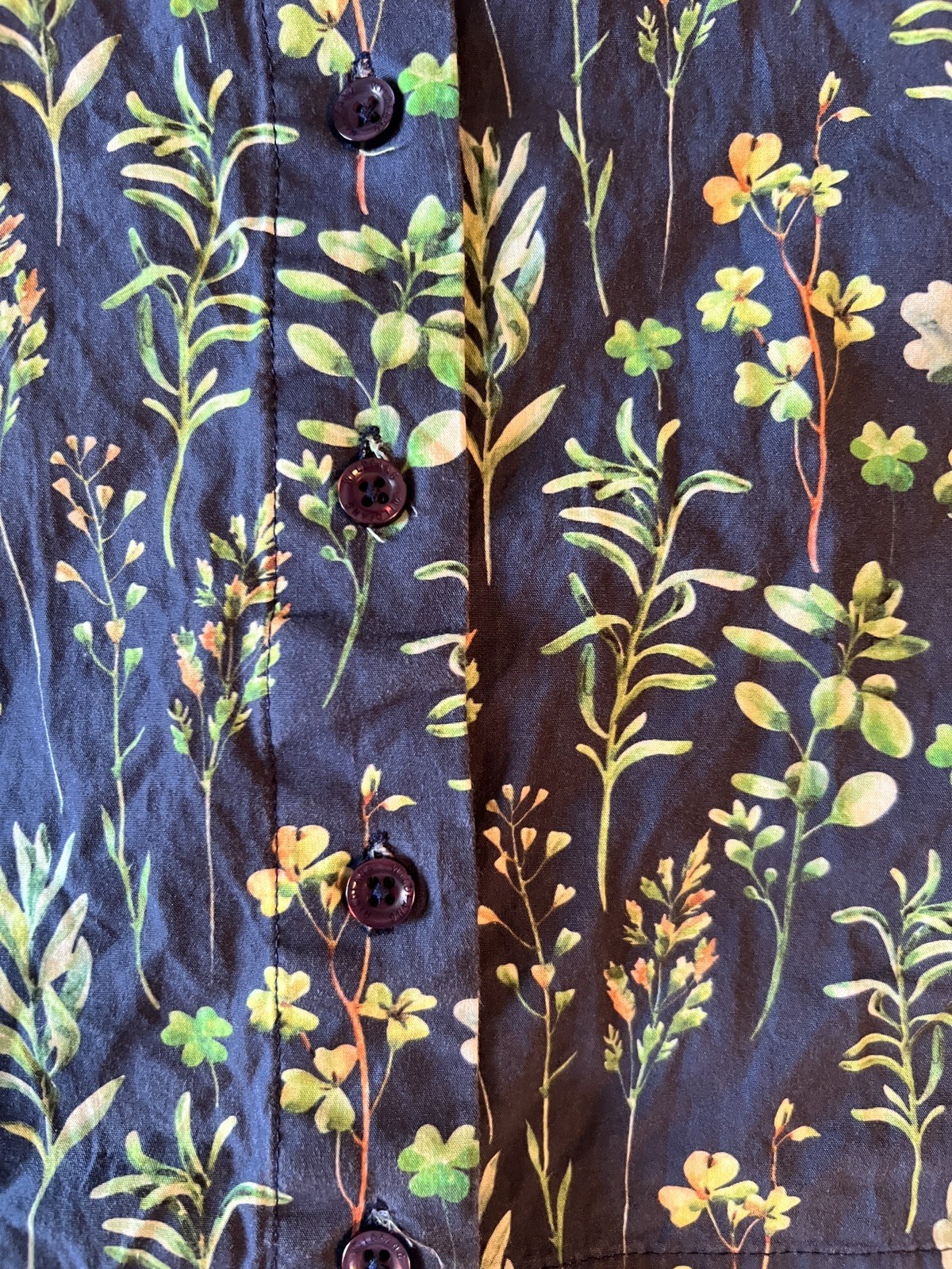 WILDFANG The Essential Cropped Button Up Womxns S Leaf Navy Botanical Print