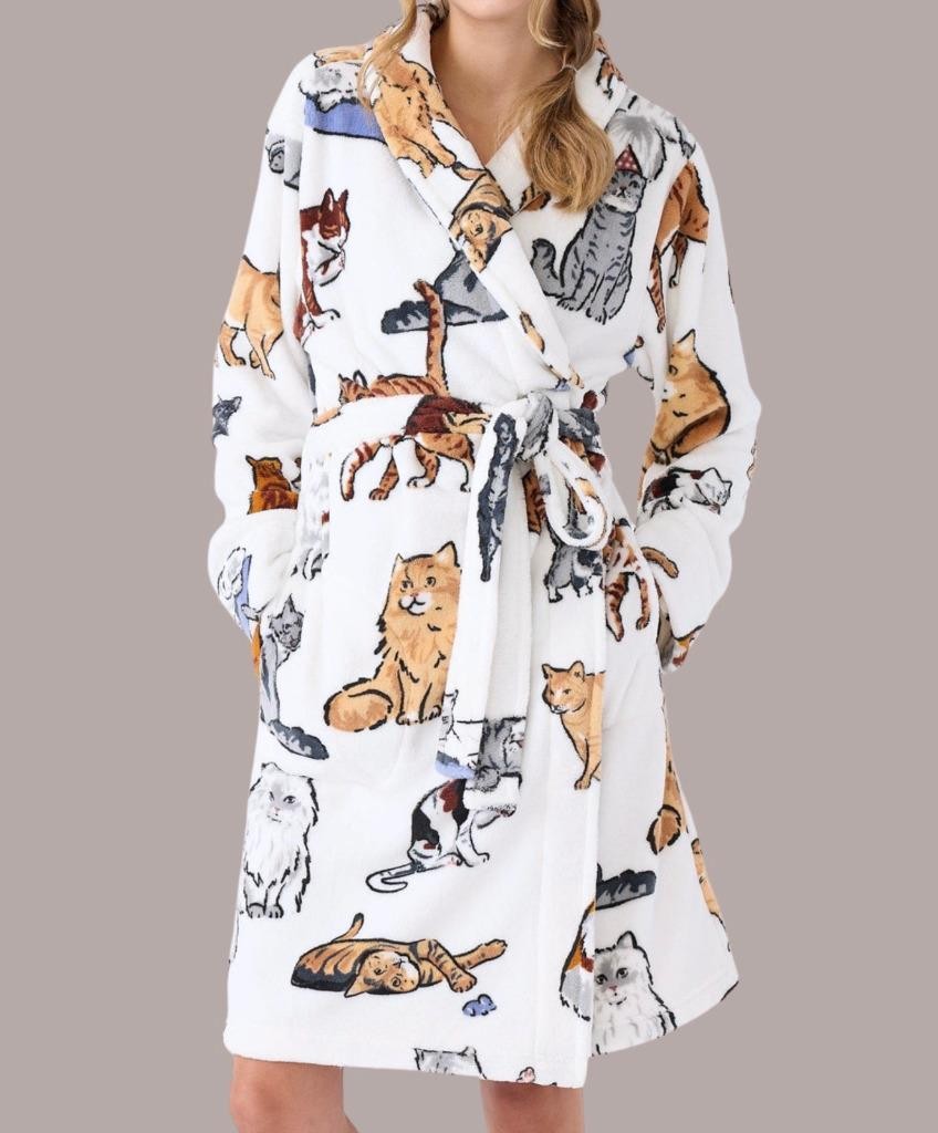 New Vera Bradley A Cat’s Life Cream Fleece Robe Small Medium Large XL 2XL 3XL