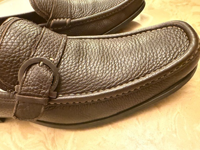 Salvatore Ferragamo Gancini Loafers Brown Leather Buckle Slip On Dress Shoes 10D