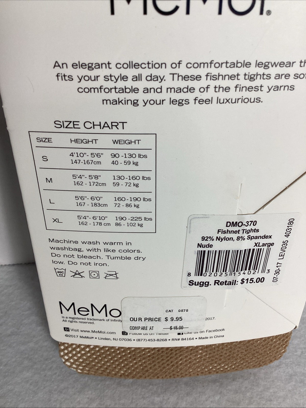 MeMoi Nude Fishnet Tights Size XL 92% Nylon 8% Spandex NEW