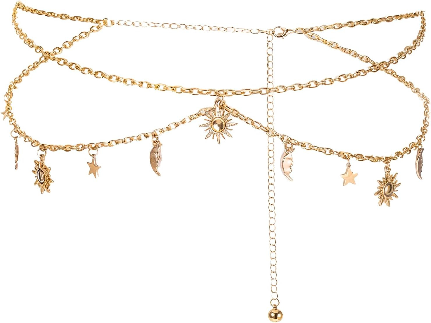 Gold Chain Belt Metal Adjustable Waist Link Belt Multilayer Skinny Chain Waistba