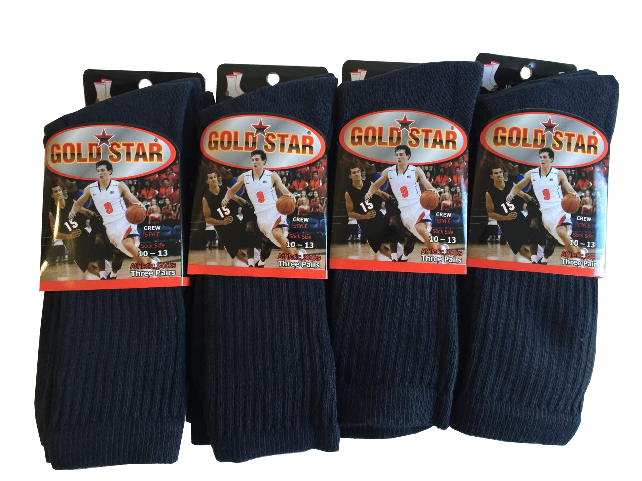 3 OR 12 Pairs NAVY BLUE COTTON Gold Star Men’s Crew Socks Cushion Sports 10-13