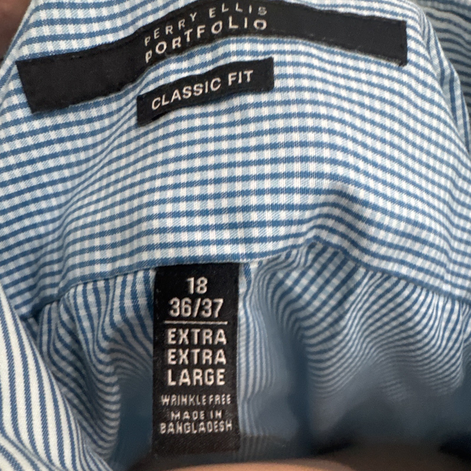Perry Ellis Men’s 18 2XL Blue Geometric Stretch Long Sleeve Collared Dress Shirt