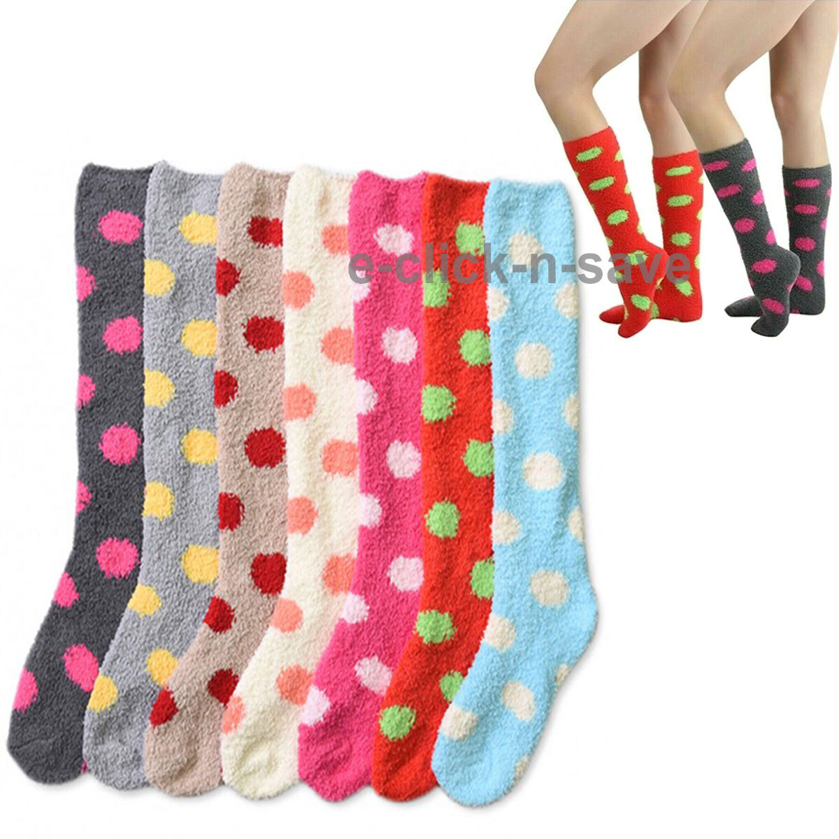 3, 6 pairs Women KNEE HIGH SOCKS Soft Slipper Cozy Fuzzy Winter Solid Dots