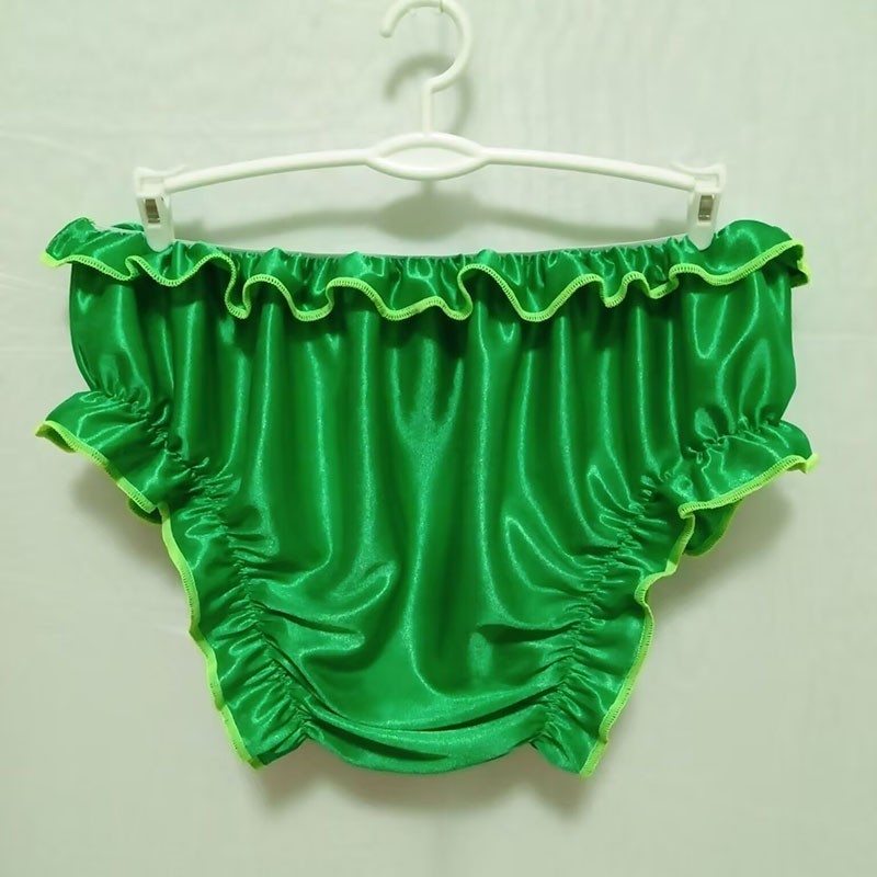 Mens Womens Faux Silk Satin Panties Briefs Ruffles Underwear Underpants Knickers