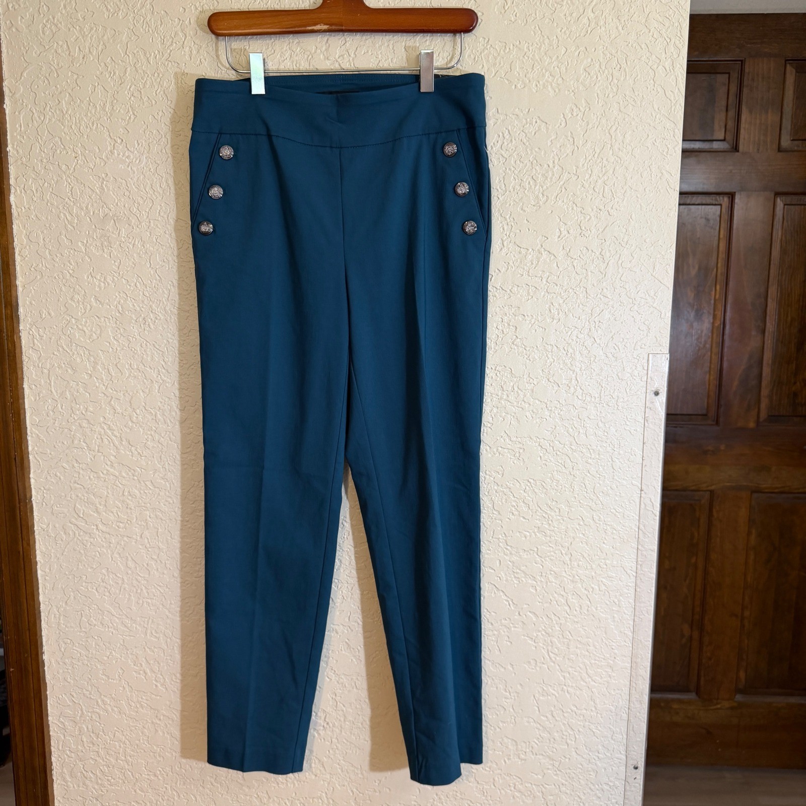 Counterparts Slim Leg Pants Womens S Teal Super Stretch Mid Rise Sailor NEW