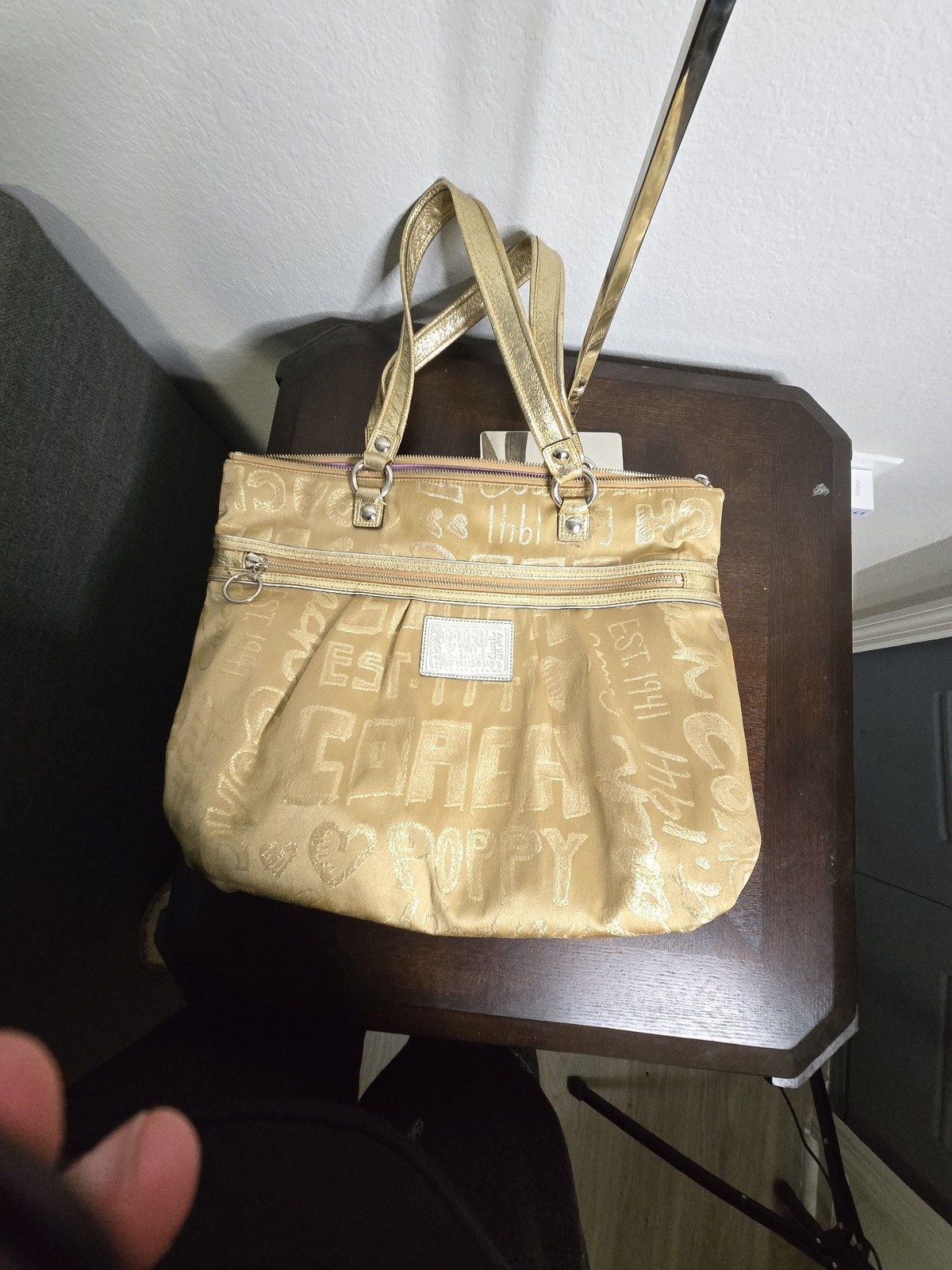 Coach Poppy Story Patch Glam Tote Bag 15301 Metallic Gold