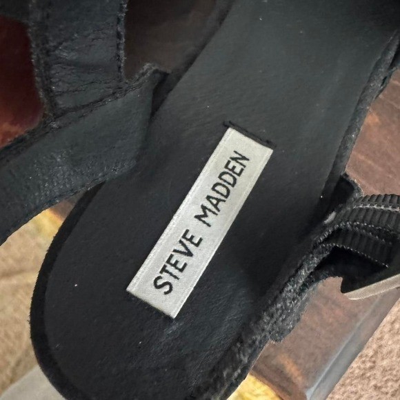 Steve Madden Black Suede Wooden Size 10 clog y2k 70s boho sandal stud platform
