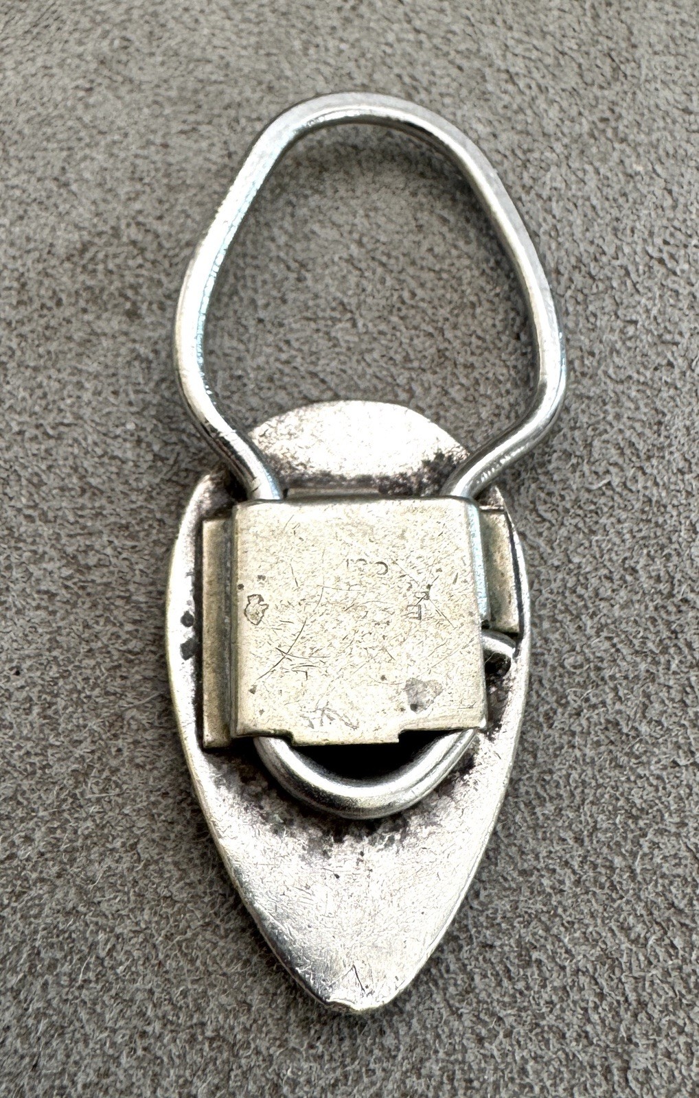 Vintage Navajo STERLING Silver Turquoise Shadowbox KEY RING Southwestern 2.25″