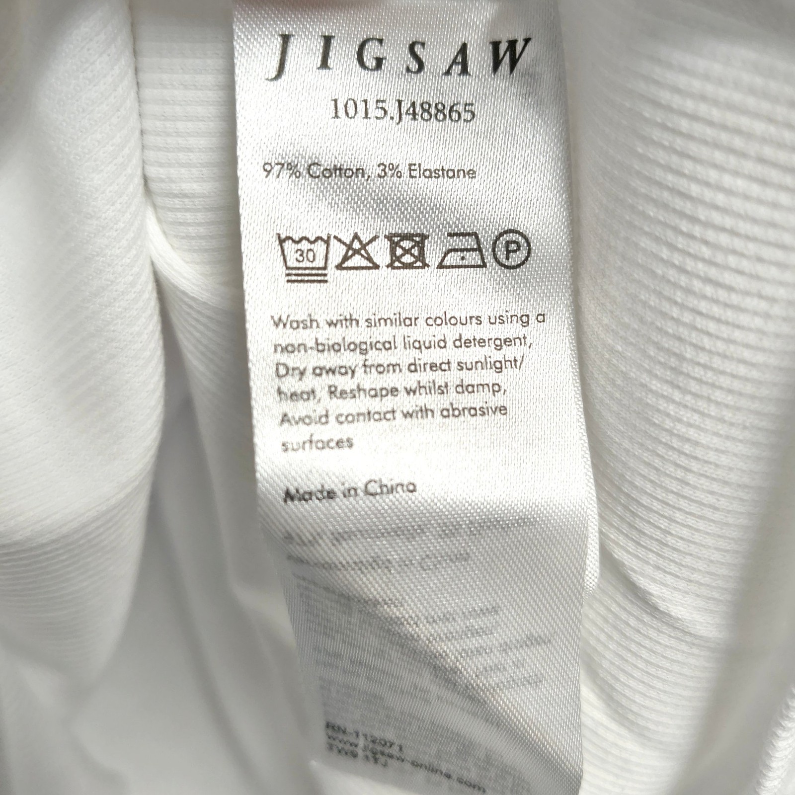 Jigsaw White Ribbed Crew-Neck T-Shirt Size XL 97% Cotton