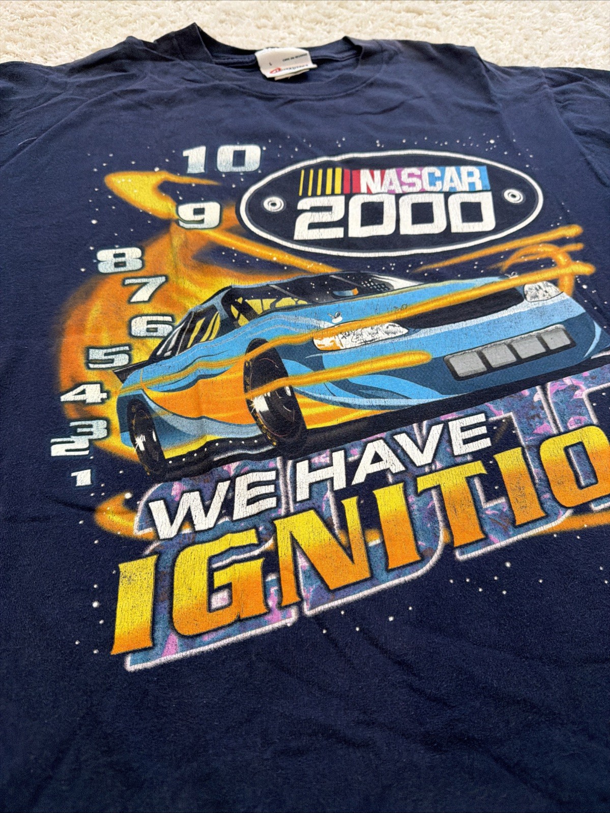 Vintage Nascar T Shirt Mens XL Blue We Have Ignition Blast Off All Over Print