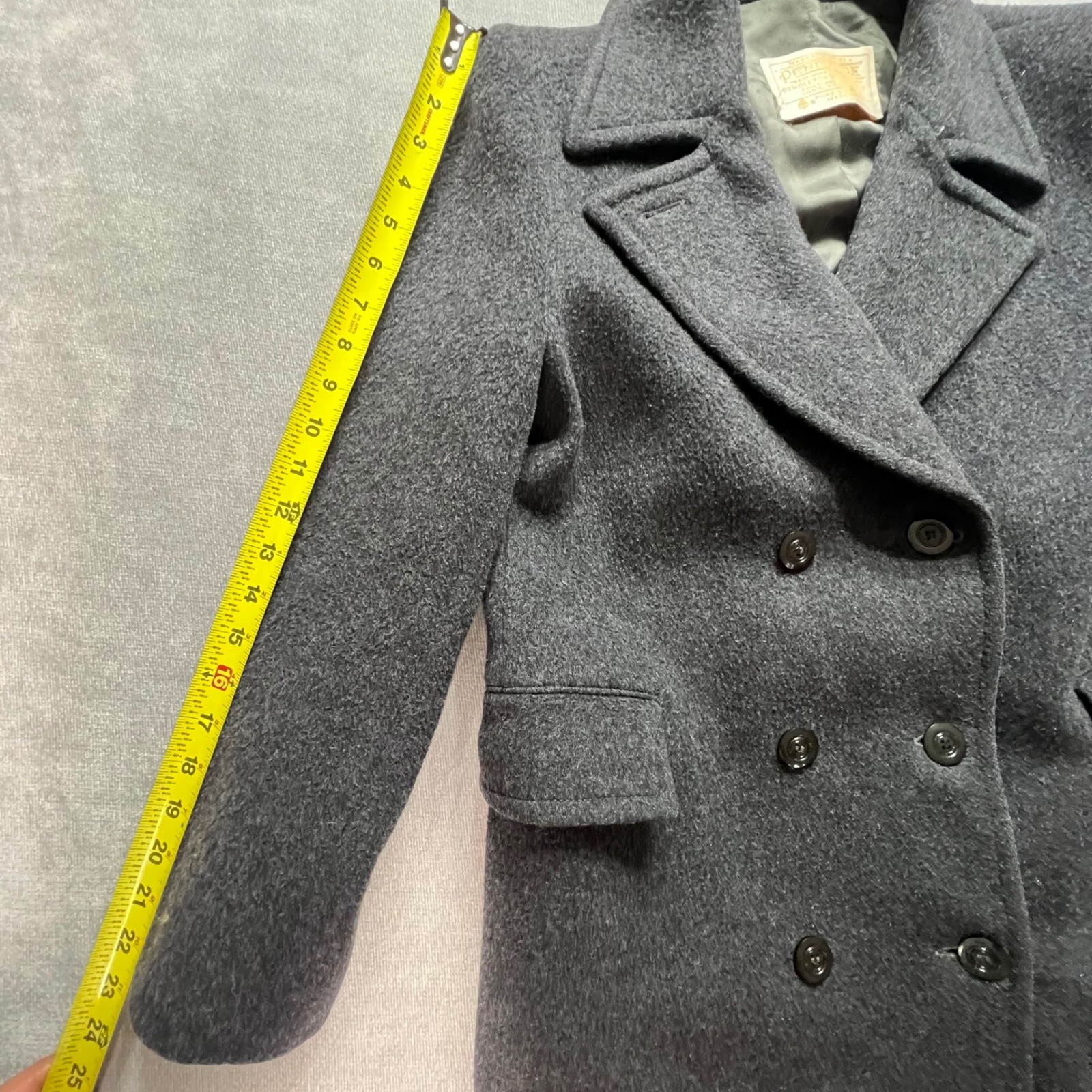 Pendleton Vintage Womens Gray 100% Virgin Wool Double Breasted Long Trench Coat