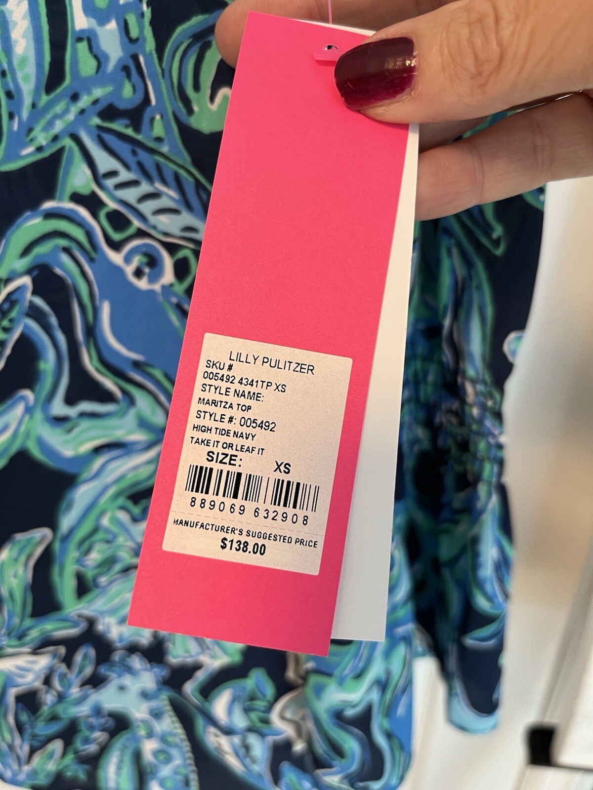 NWT Lilly Pulitzer Maritza Top High Tide Navy Take It Or Leaf It