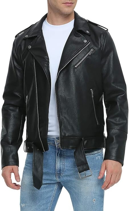 Fahsyee Men’s Size Medium Black Leather Jacket Brand New 100% Polyurethane