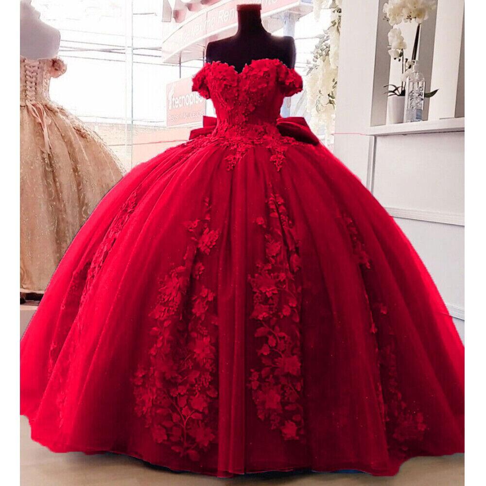 Princess Quinceanera Dresses with Big Bow Sweet 16 Off Shoulder Party Ball Gowns