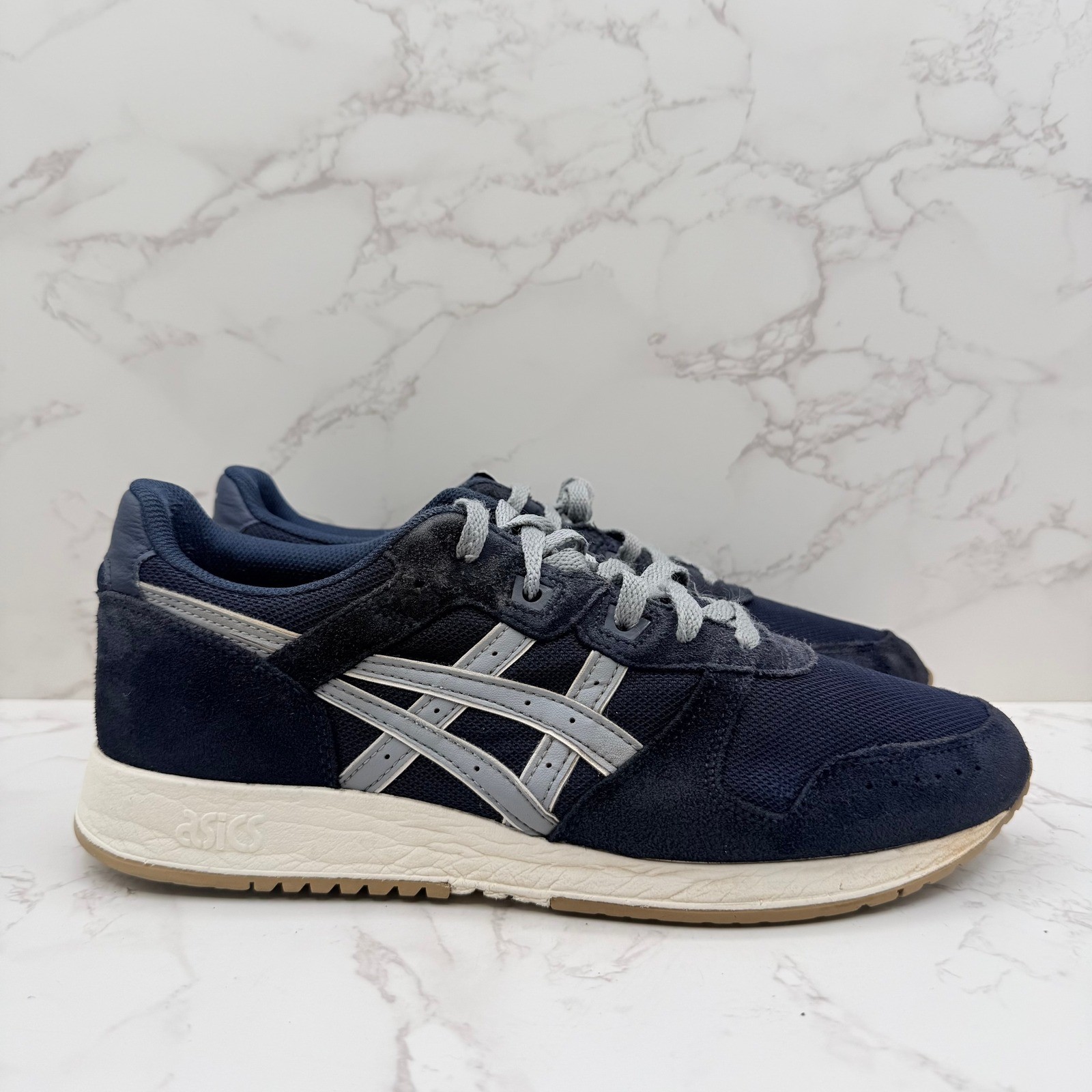 ASICS Lyte Classic Mens Navy Blue Grey Suede Mesh Sneakers 1201A477 Size 9.5