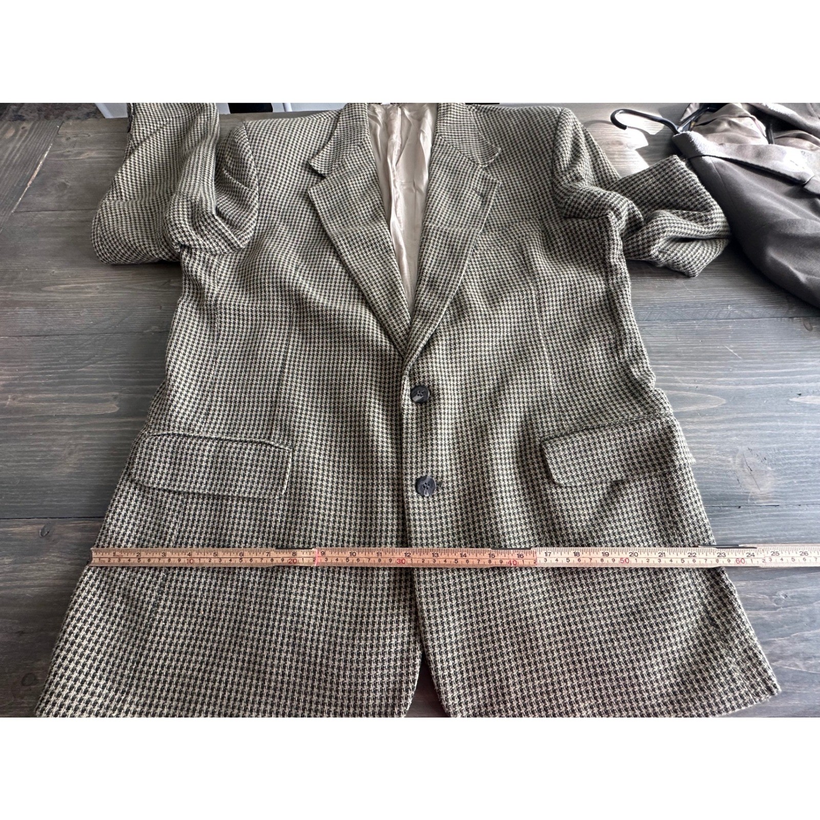 Vintage Cellini Uomo Green Tan Houndstooth Blazer Tailored Coat Men’s Size 46L