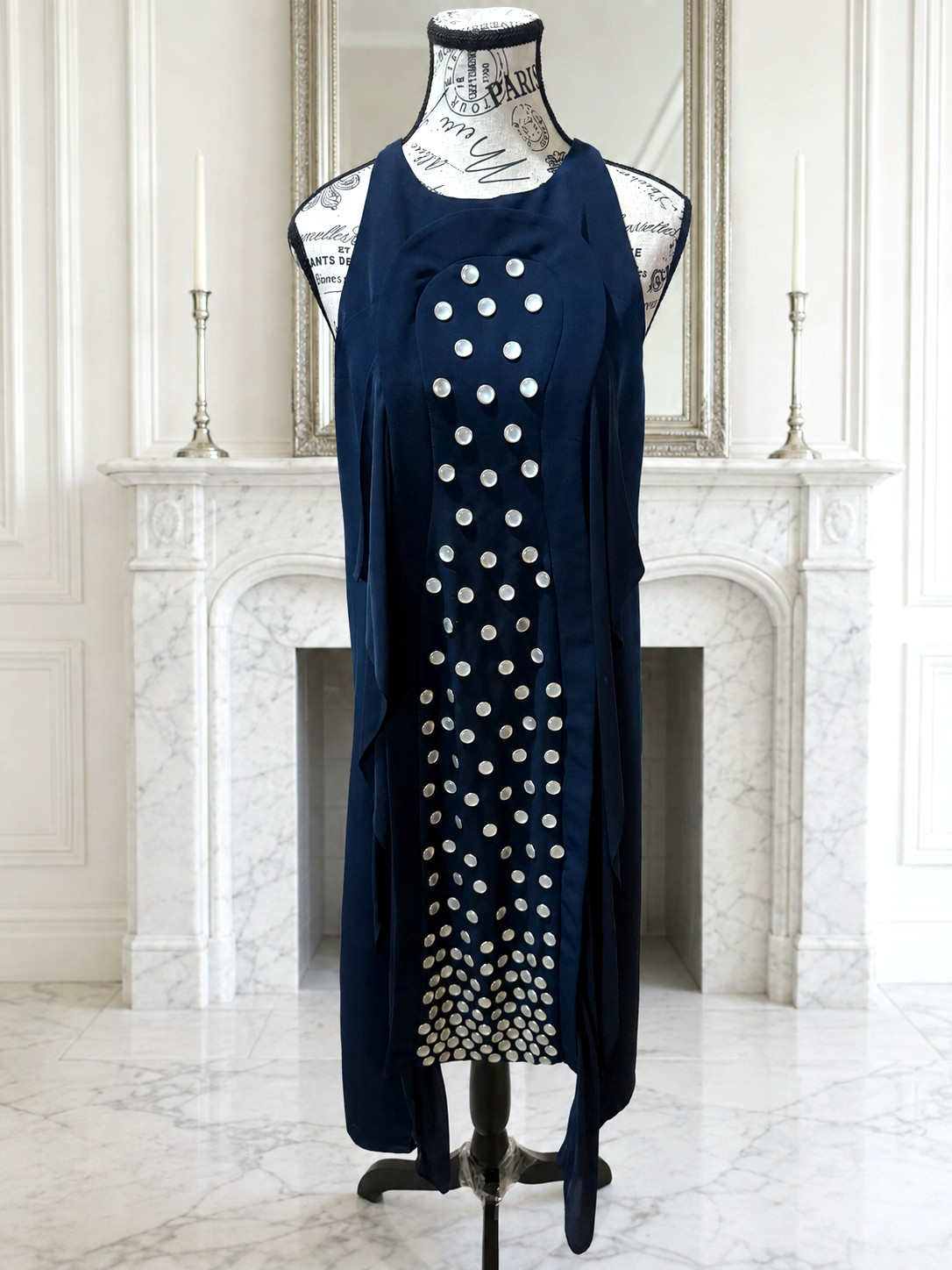 Diane von Furstenberg DVF Taja Pearl Snap Stud Dress Navy Blue Ruffle NWT SZ 6