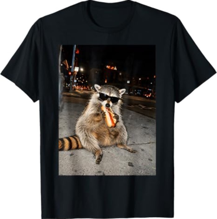 Raccoon Eating Hot Dogs Meme Hungry Trash Panda Snack Animal T-Shirt