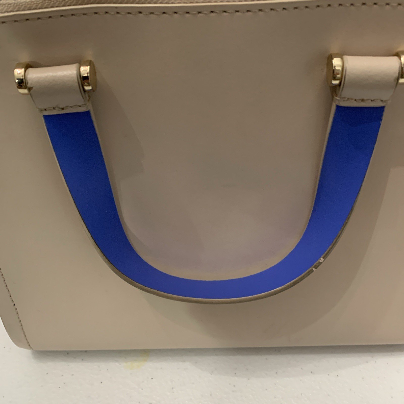 Kate Spade New York Beige Blue Accent Medium Satchel Zip Top No shoulder Strap