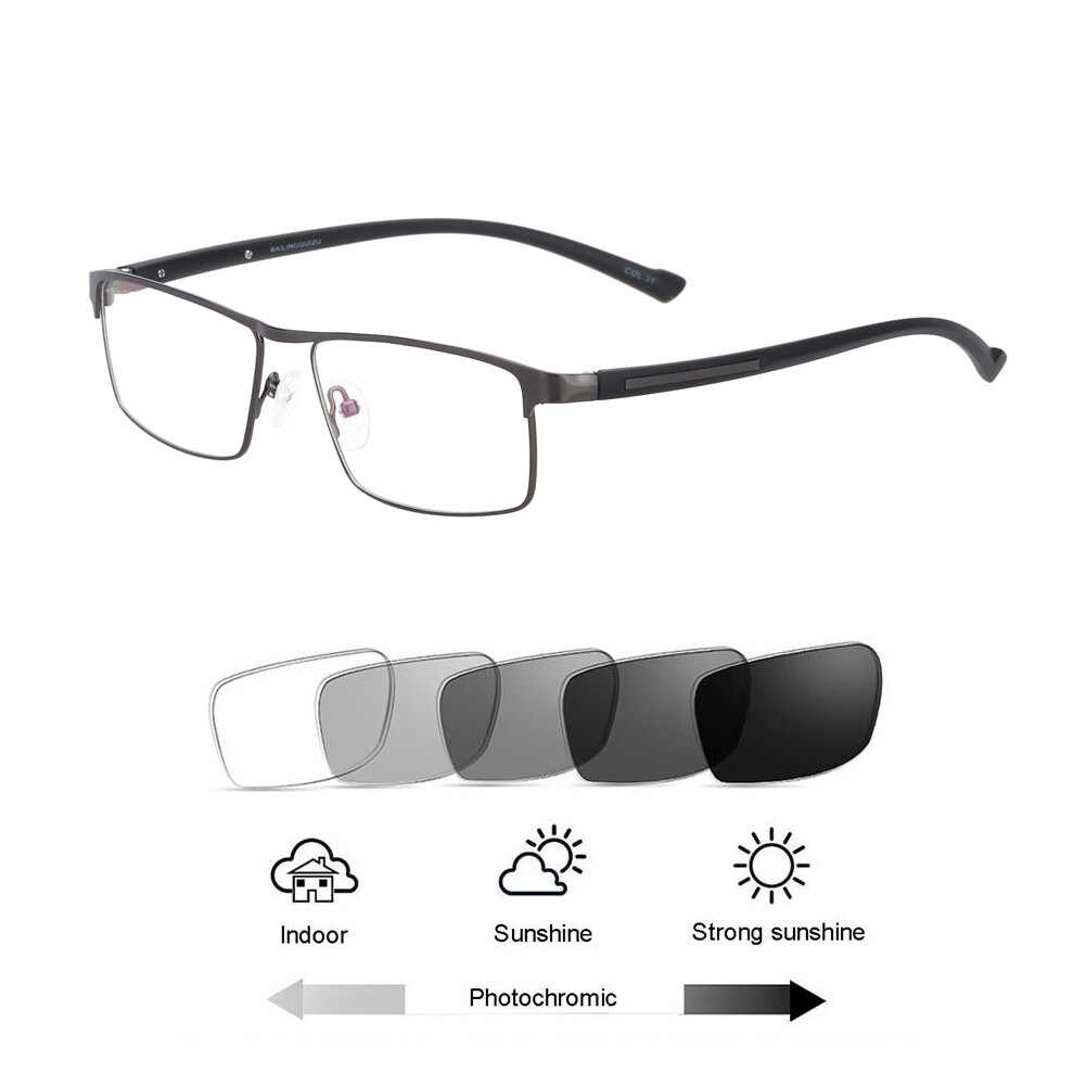 Men’s Photochromic Reading Glasses Full Rim Single Vision Sunglasses +0.00~+4.00