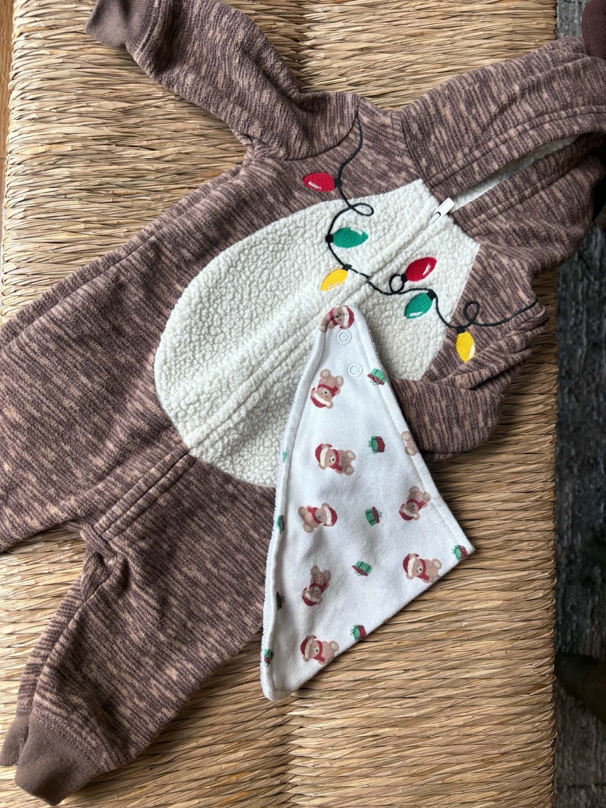 0-3 Month Unisex Fleece Zip Footed One-Piece Coverall Brown/White Christmas