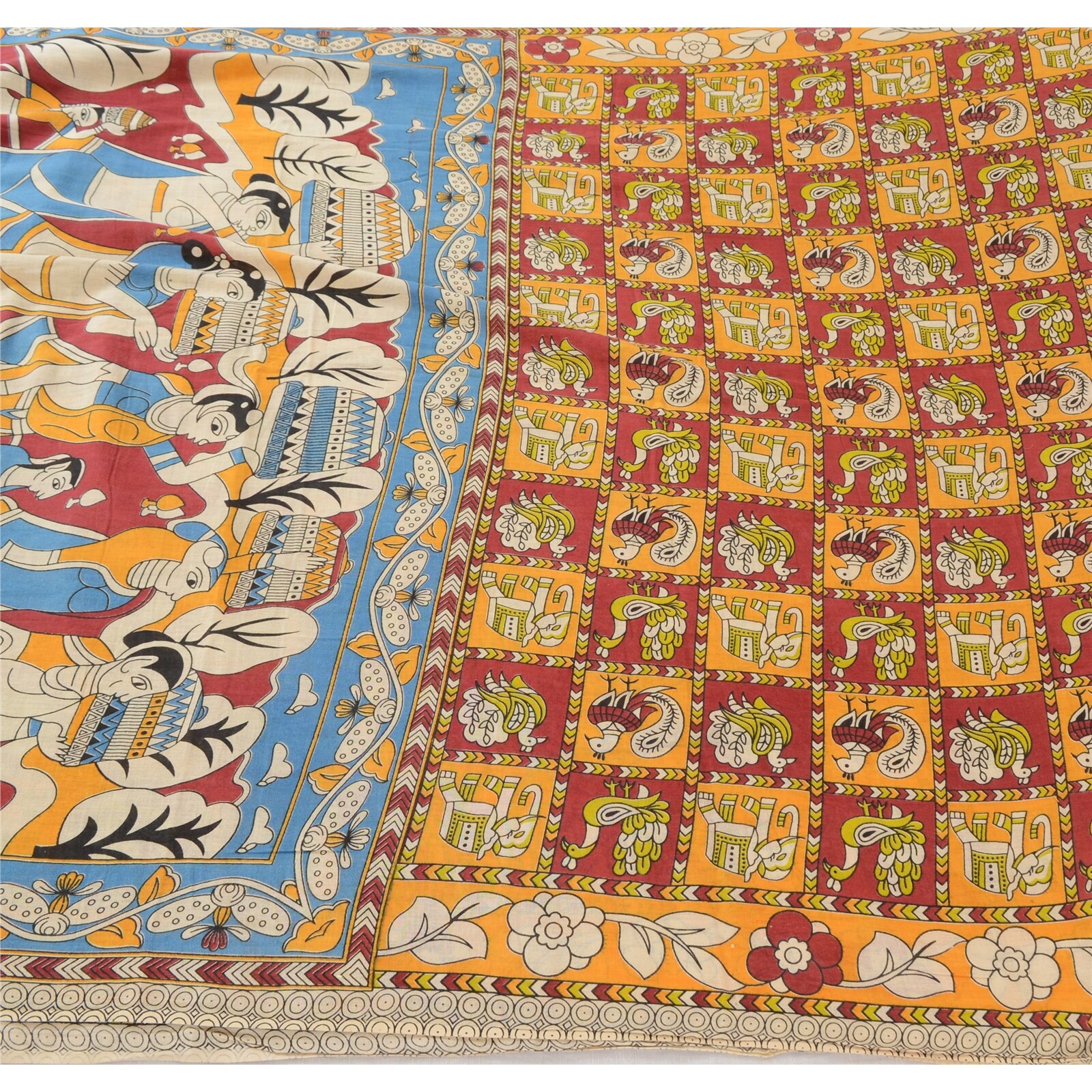 Sanskriti Vintage Sarees Pure Cotton Pattachitra Block Printed Sari Craft Fabric