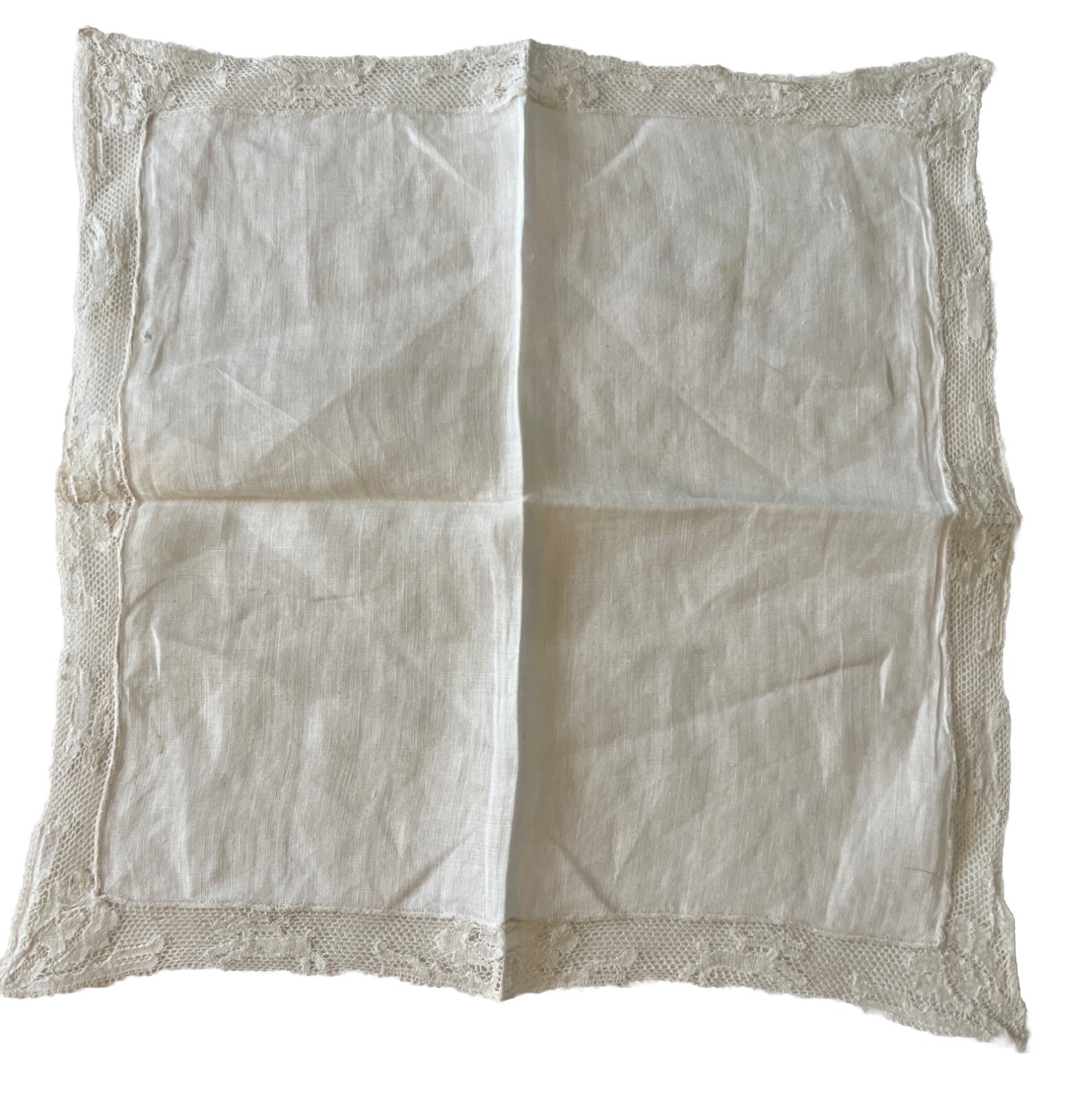 Antique Dog Design Hand Made Fine Linen & Lace Handkerchief 9 Inch Unique