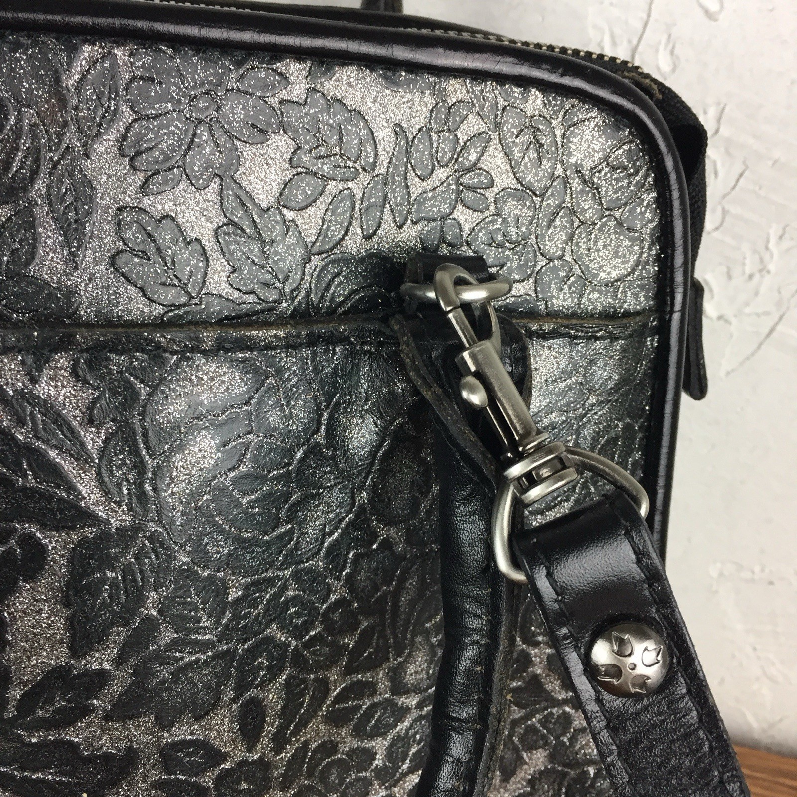 PATRICIA NASH Small Paris Glitter Rose Leather Satchel Crossbody Tassels