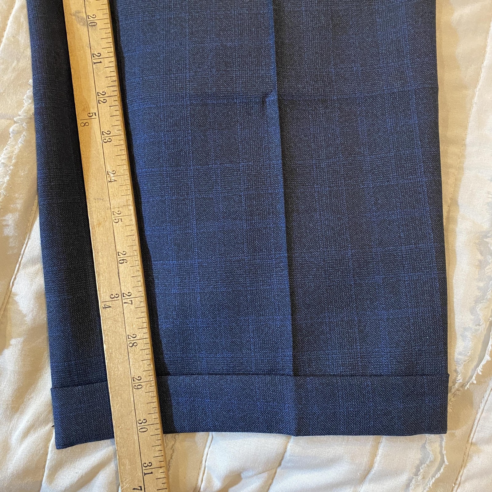 Hickey Freeman Suit Mens 42R 36×30 Blue Check Wool 2 Piece Saks Fifth Two Button