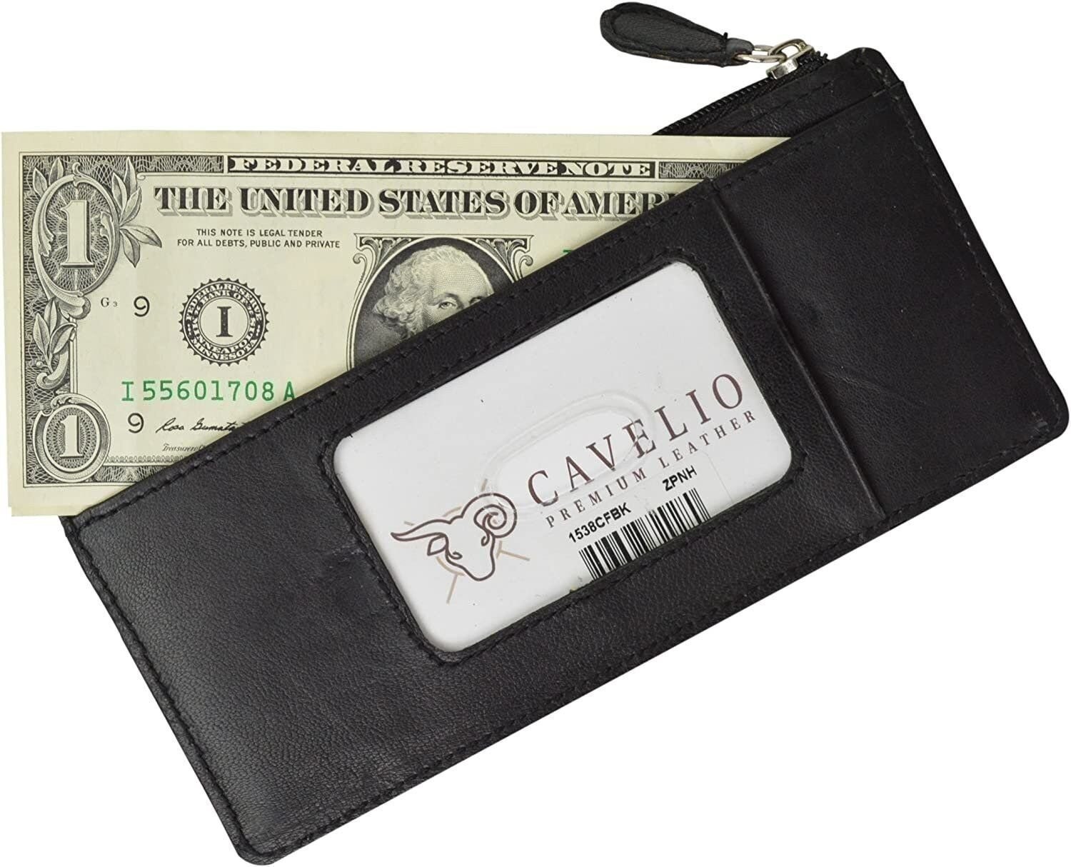 Cavelio Leather Thin Vertical Stacker Card Case Wallet with ID Window