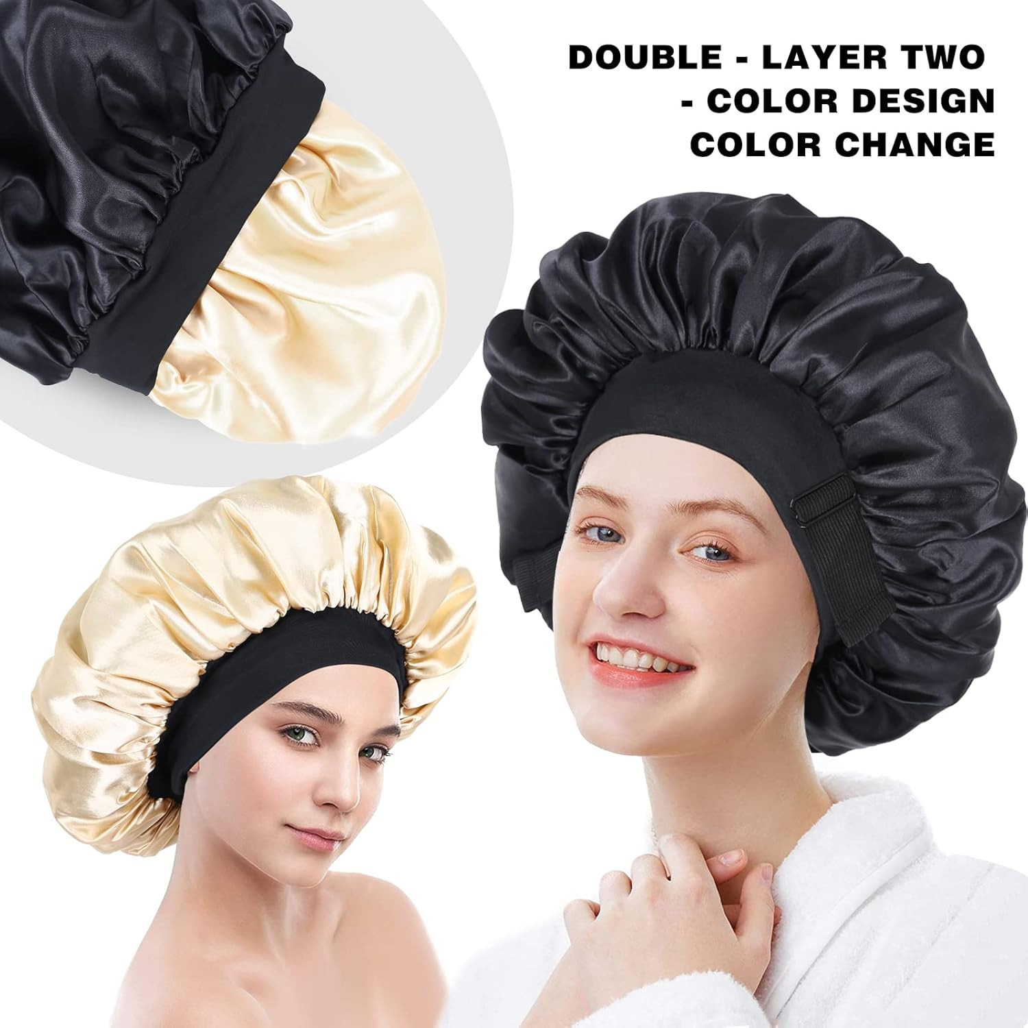 Silk Bonnet for Sleeping Double Layer Satin Bonnet Adjustable Bonnets for Black