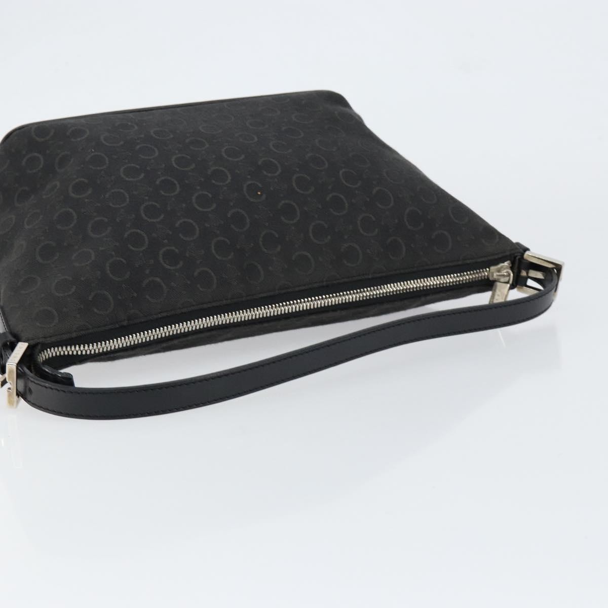 CELINE C Macadam Canvas Shoulder Bag Black Silver Auth SW1802